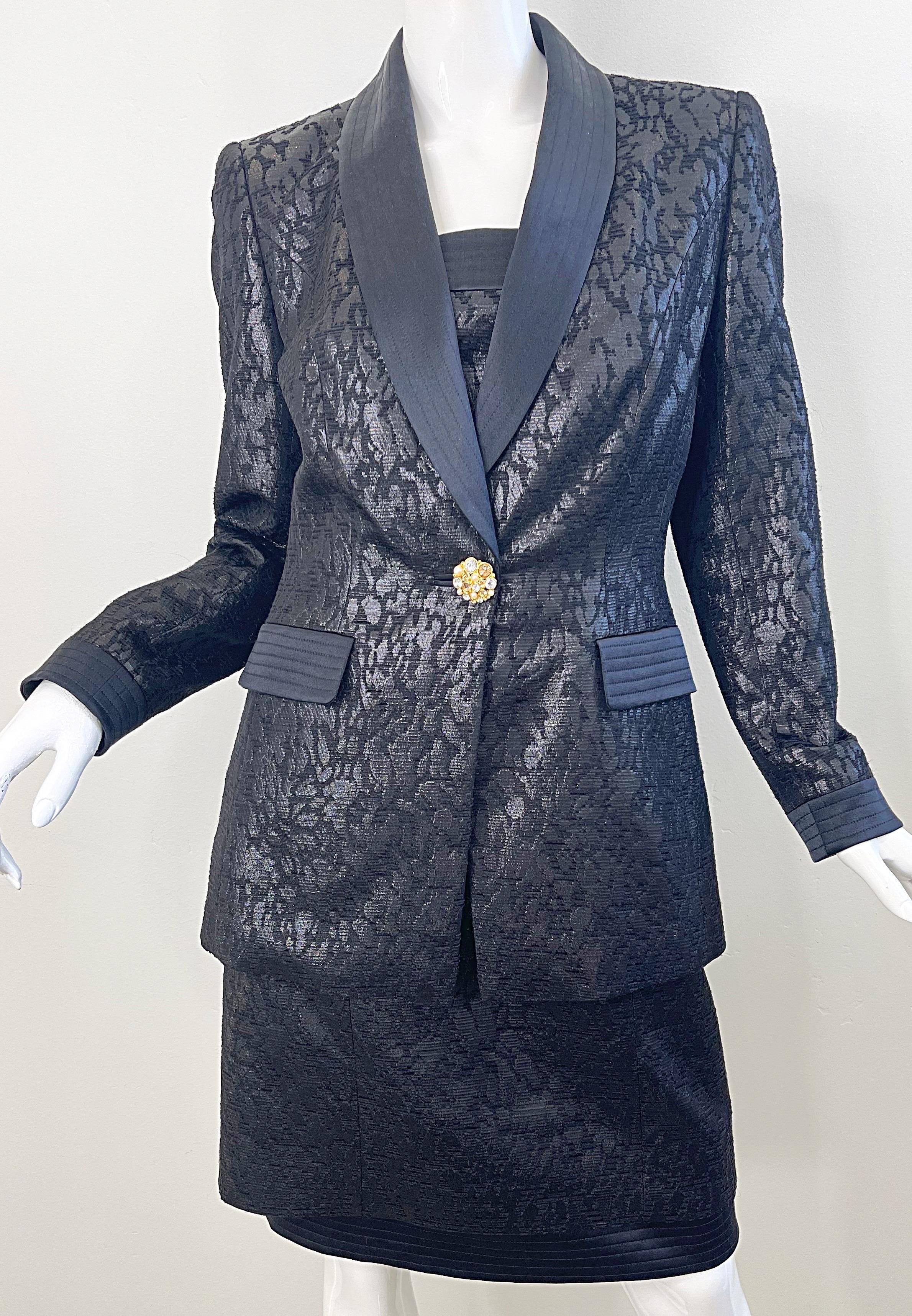Escada Couture 1990s NWT Black Size 38 Vintage 90s Strapless Dress + Jacket Suit For Sale 7