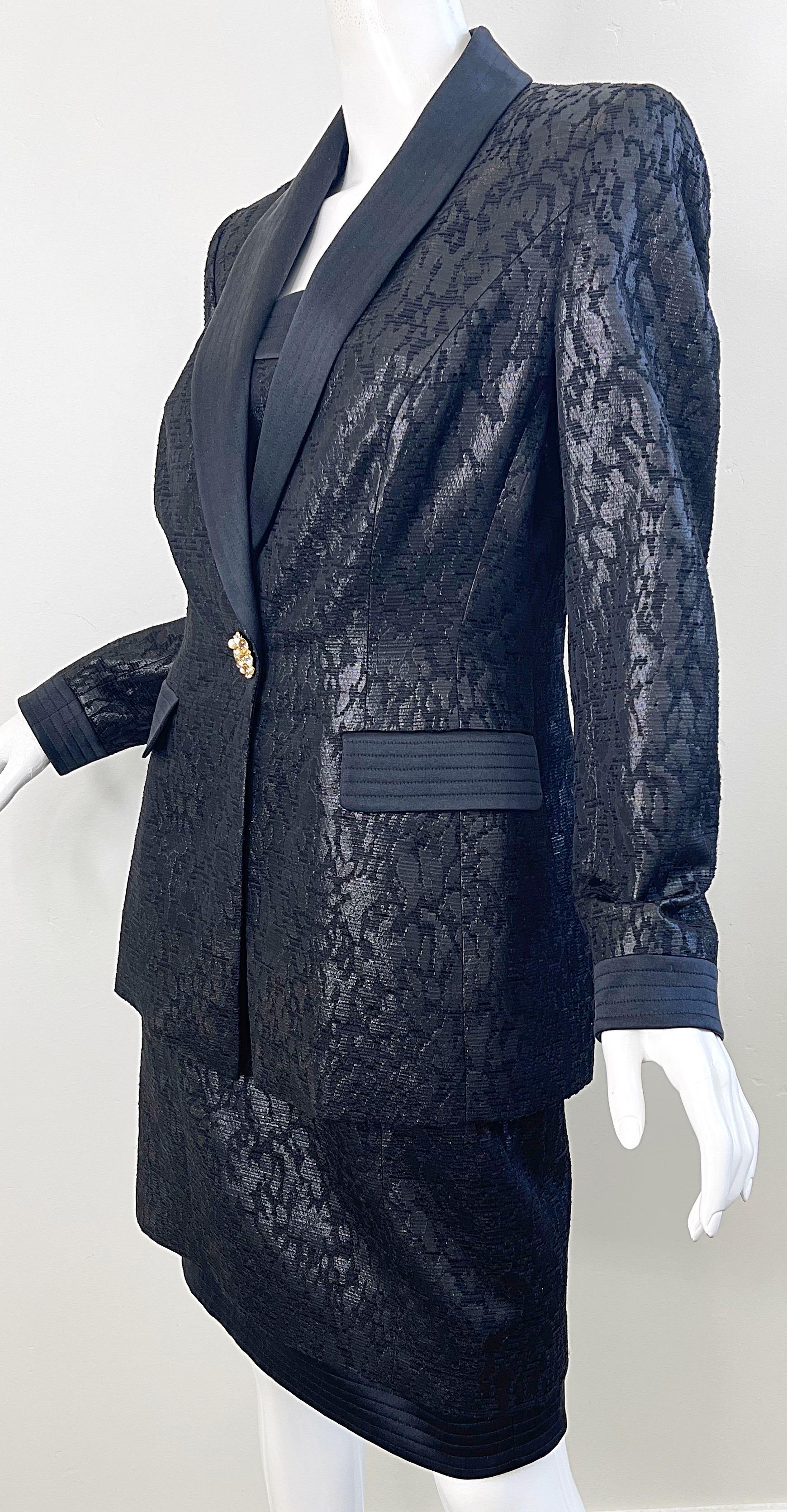 Escada Couture 1990s NWT Black Size 38 Vintage 90s Strapless Dress + Jacket Suit For Sale 11