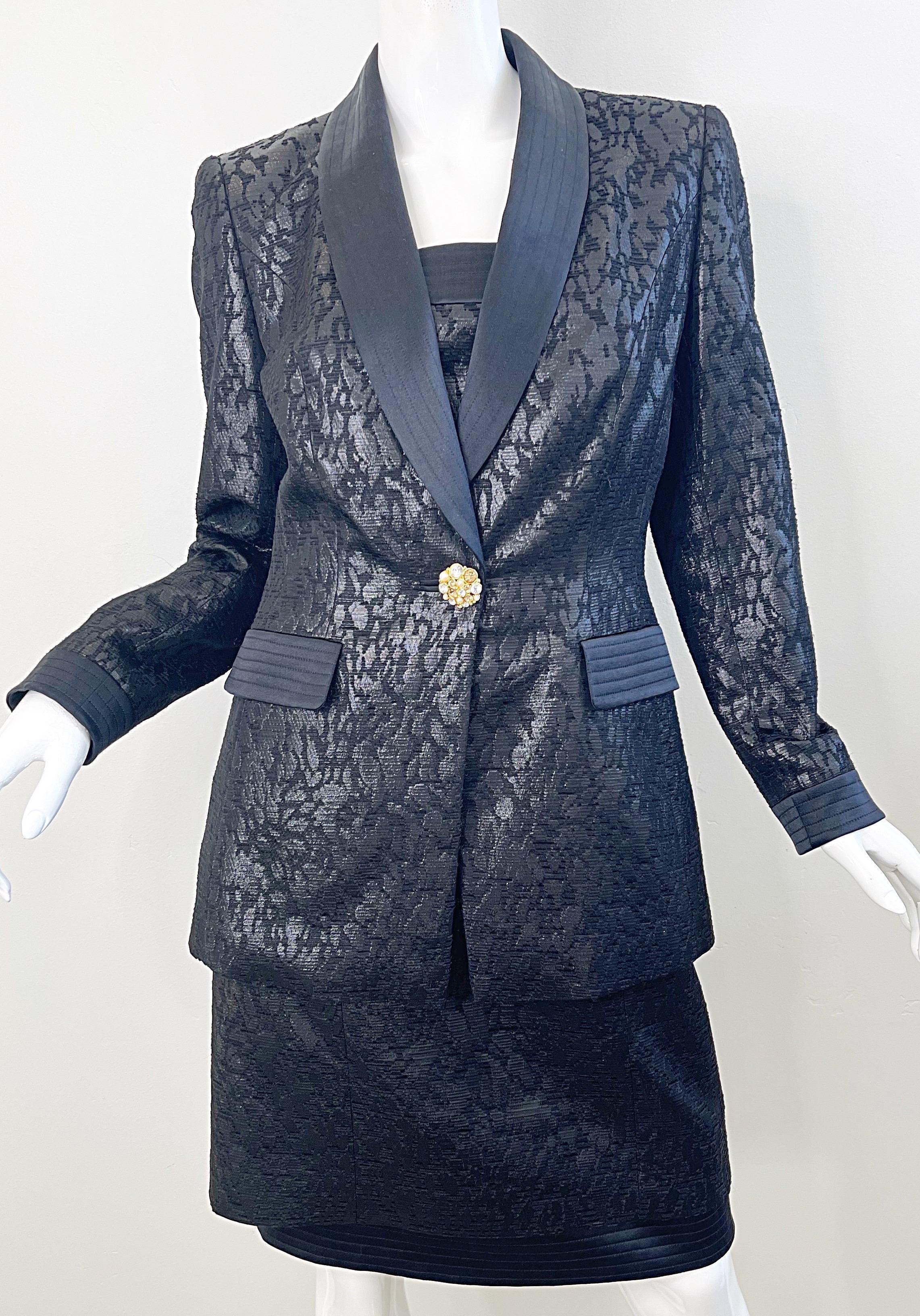 Escada Couture 1990s NWT Black Size 38 Vintage 90s Strapless Dress + Jacket Suit For Sale 13