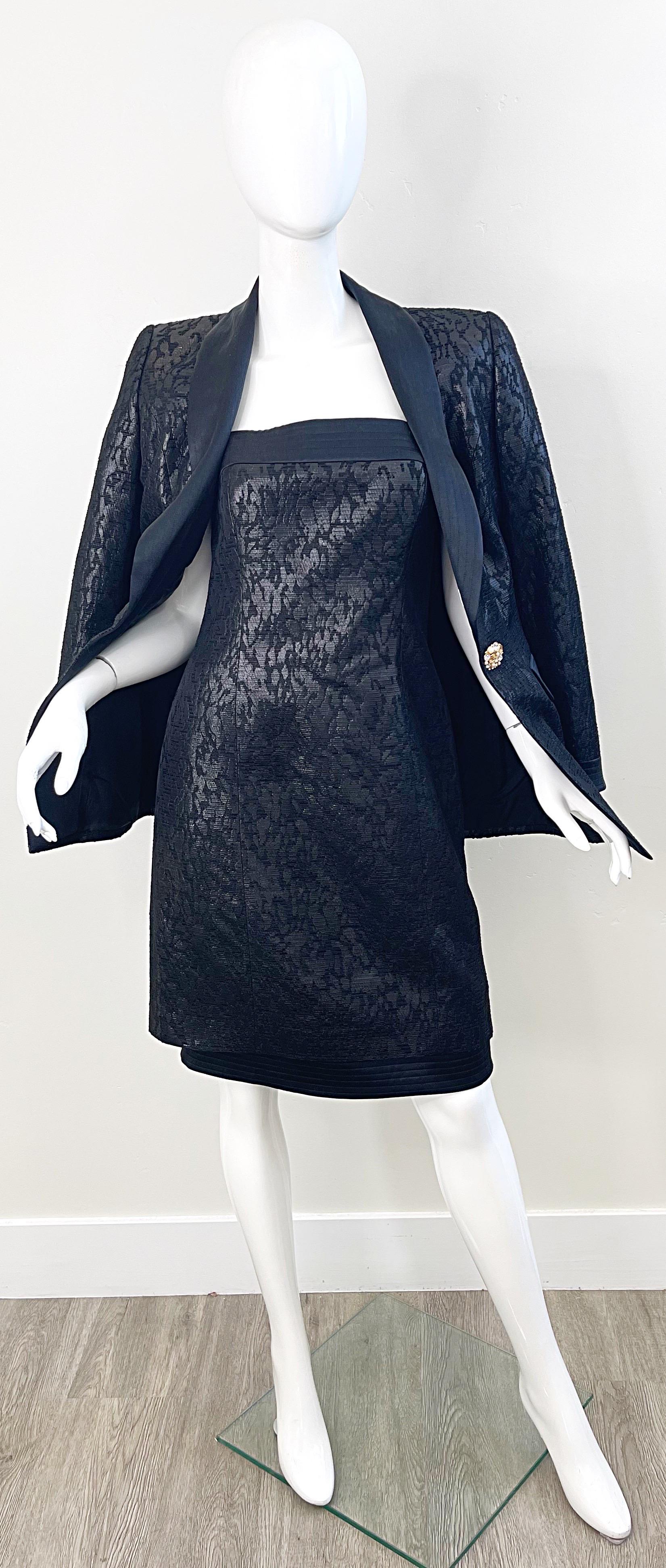 Escada Couture 1990s NWT Black Size 38 Vintage 90s Strapless Dress + Jacket Suit For Sale 16