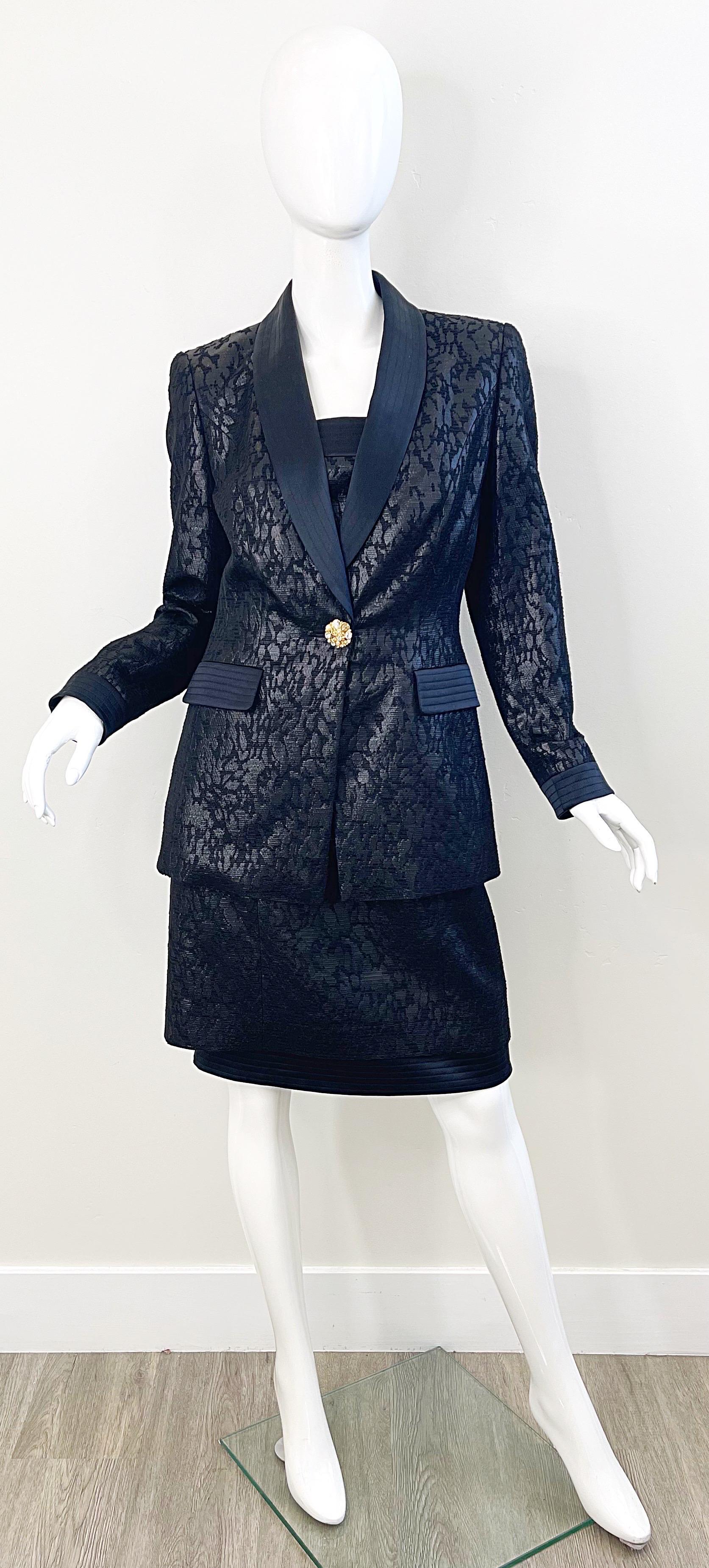 Escada Couture 1990s NWT Black Size 38 Vintage 90s Strapless Dress + Jacket Suit In New Condition For Sale In San Diego, CA