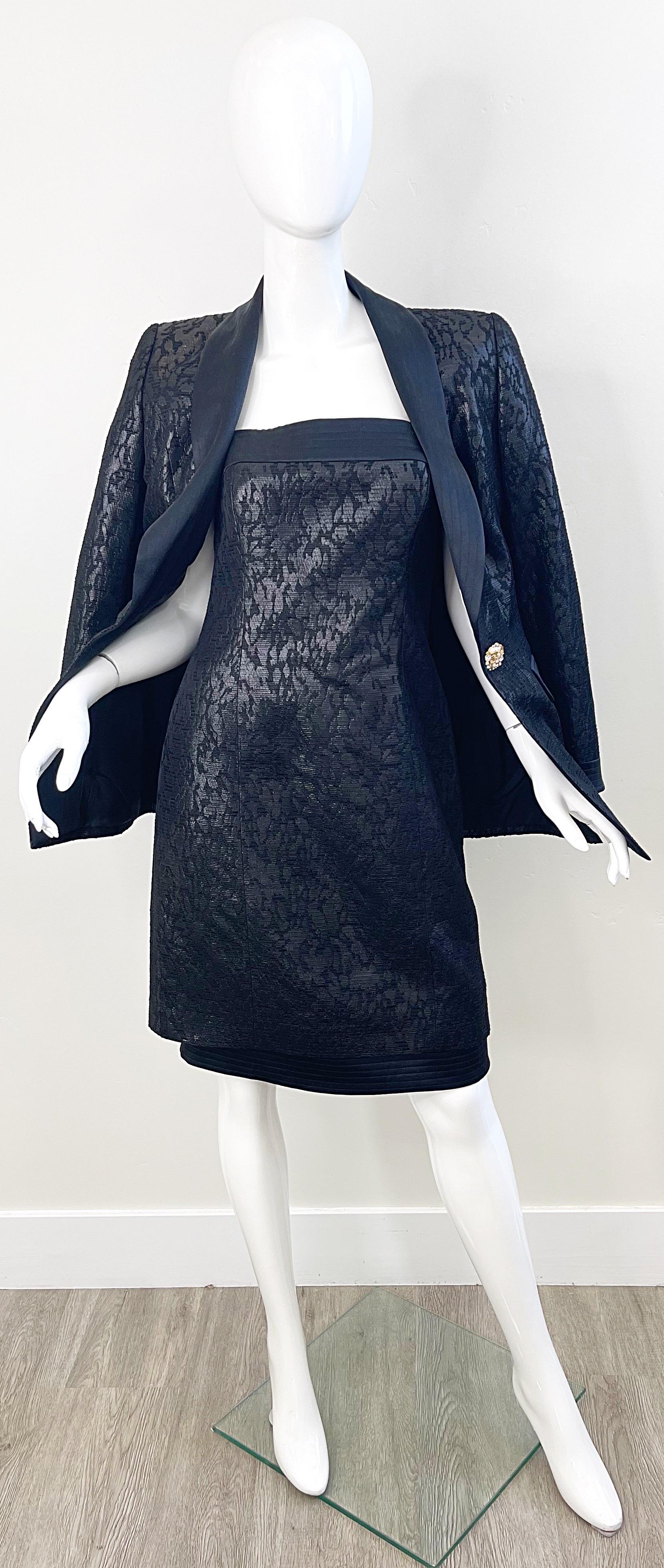 Escada Couture 1990s NWT Black Size 38 Vintage 90s Strapless Dress + Jacket Suit For Sale 3