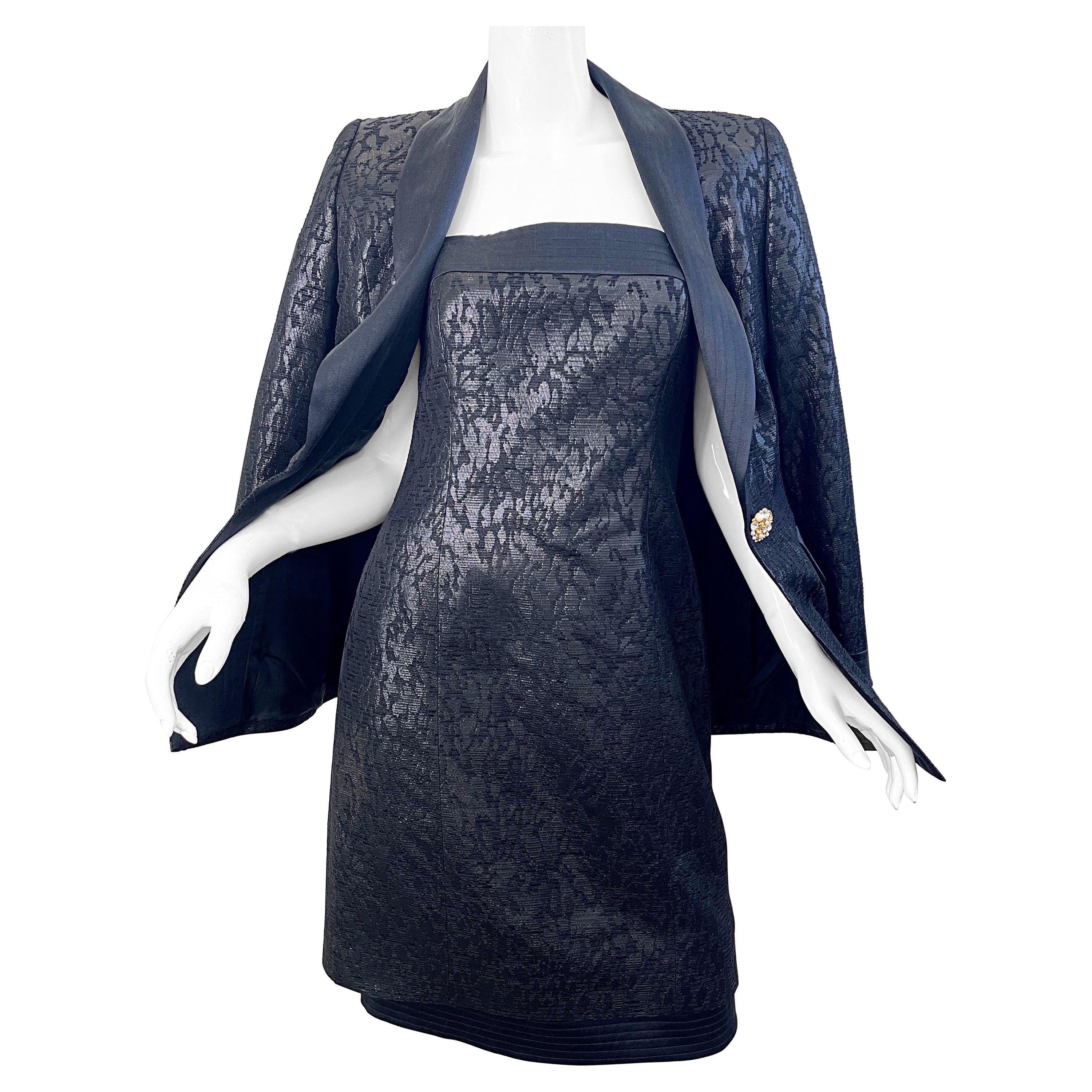 Escada Couture 1990s NWT Nero Taglia 38 Vintage 90s Abito senza spalline + Giacca Suit in vendita