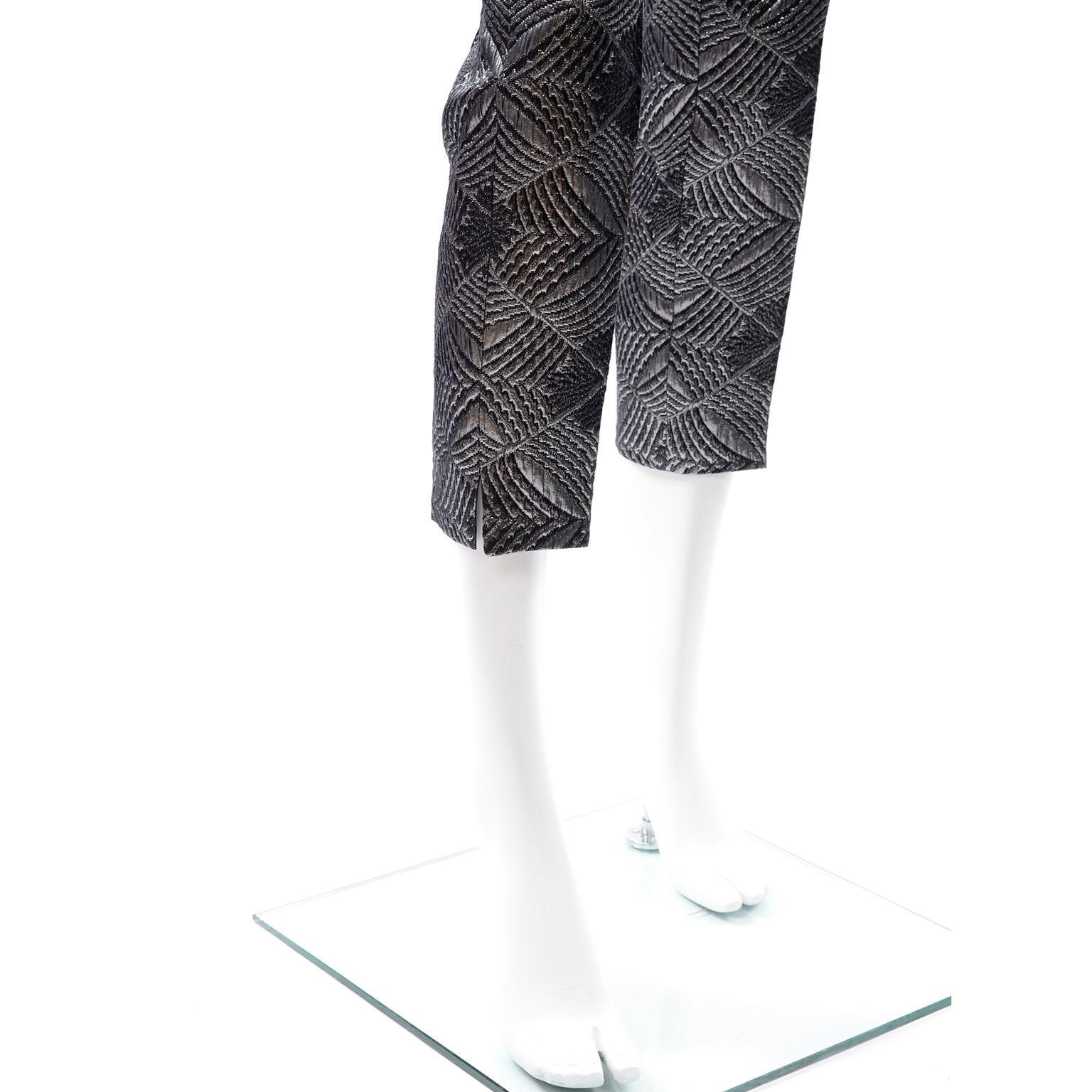 Escada Couture 3pc Silver Blk Evening Outfit w Peplum Jacket Skirt & Trousers XS For Sale 8