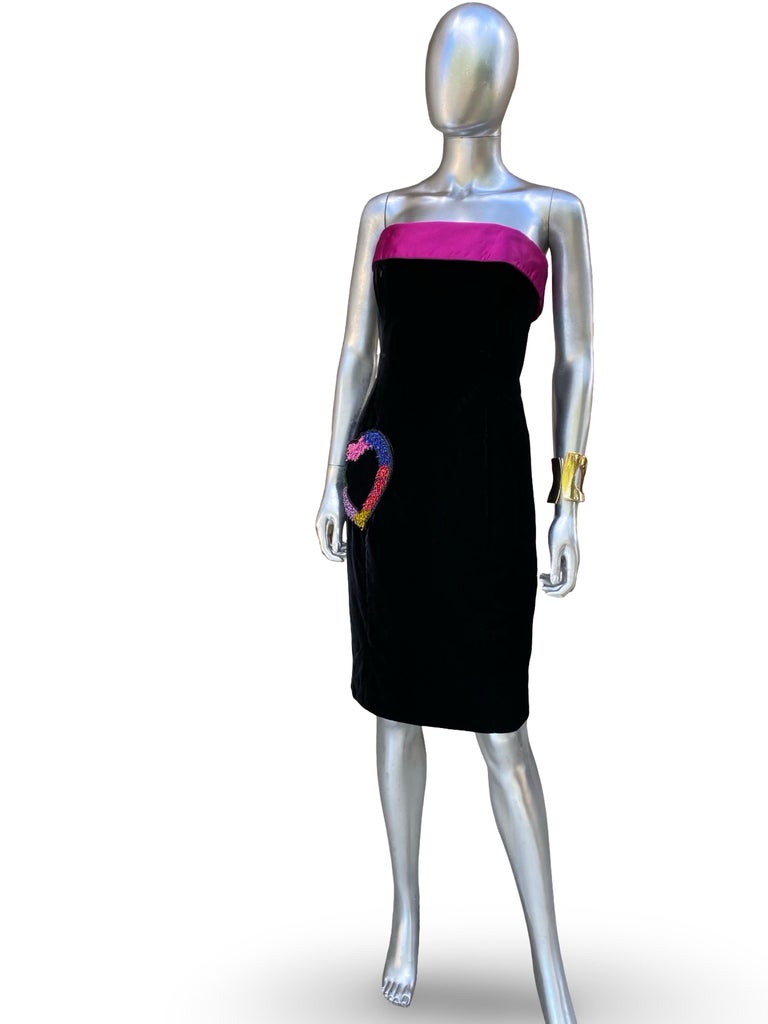 escada cocktail dresses Escada COUTURE Black Velvet Fuchsia Satin “LOVE” Cocktail Dress Size 36 For  Sale at 1stDibs