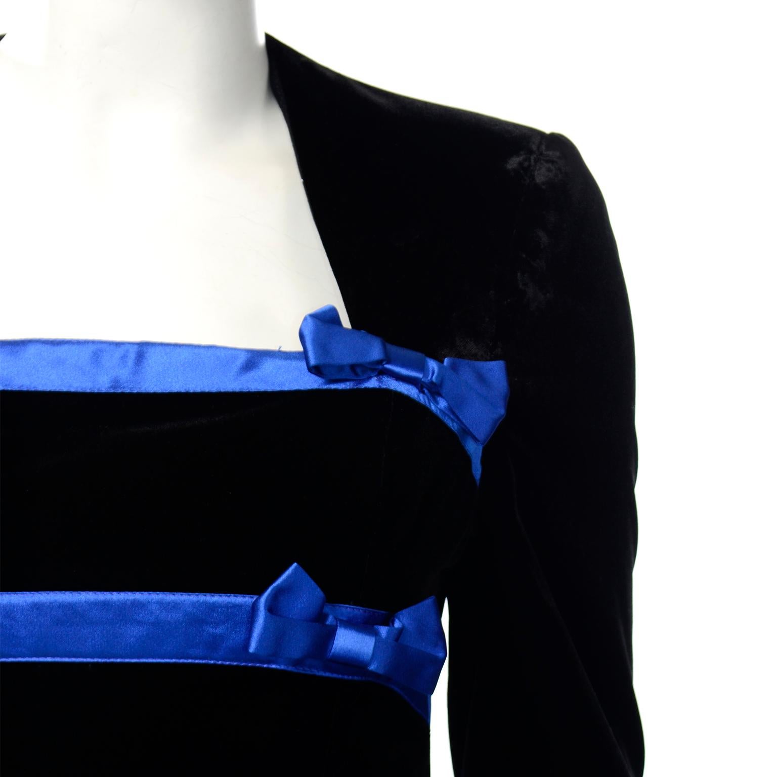 Escada Couture Dress Vintage Blue & Black Velvet and Silk Taffeta Evening Gown 1