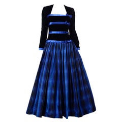 Escada Couture Dress Vintage Blue & Black Velvet and Silk Taffeta Evening Gown
