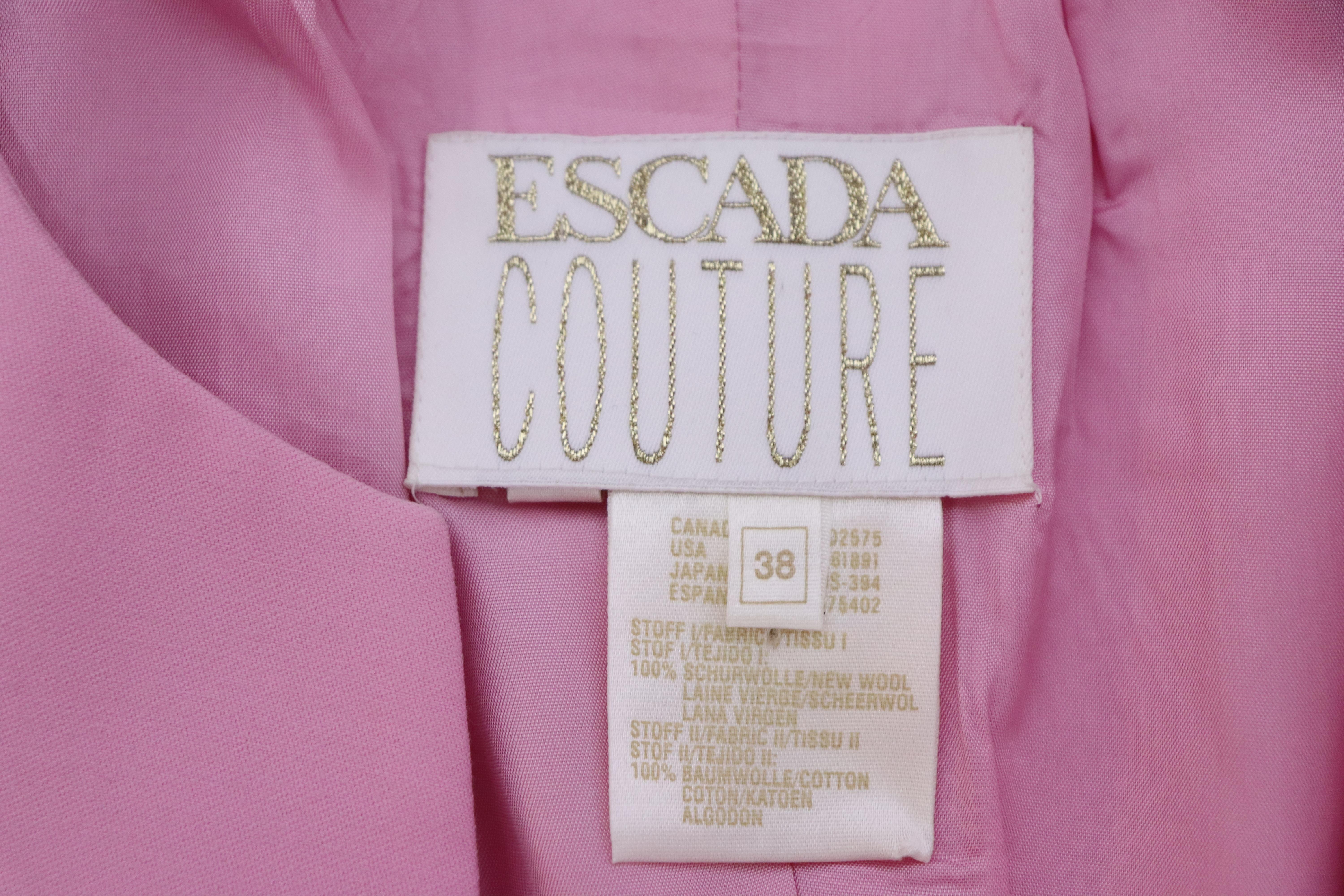 Women's Escada Couture EU 38 Pink Wool Blazer and Pencil Skirt Set For Sale