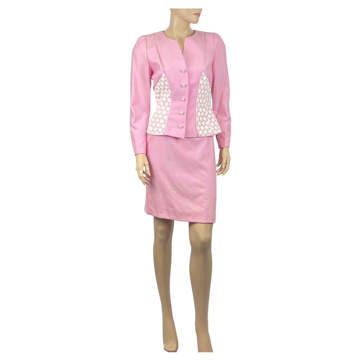 Escada Couture EU 38 Pink Wool Blazer and Pencil Skirt Set For Sale