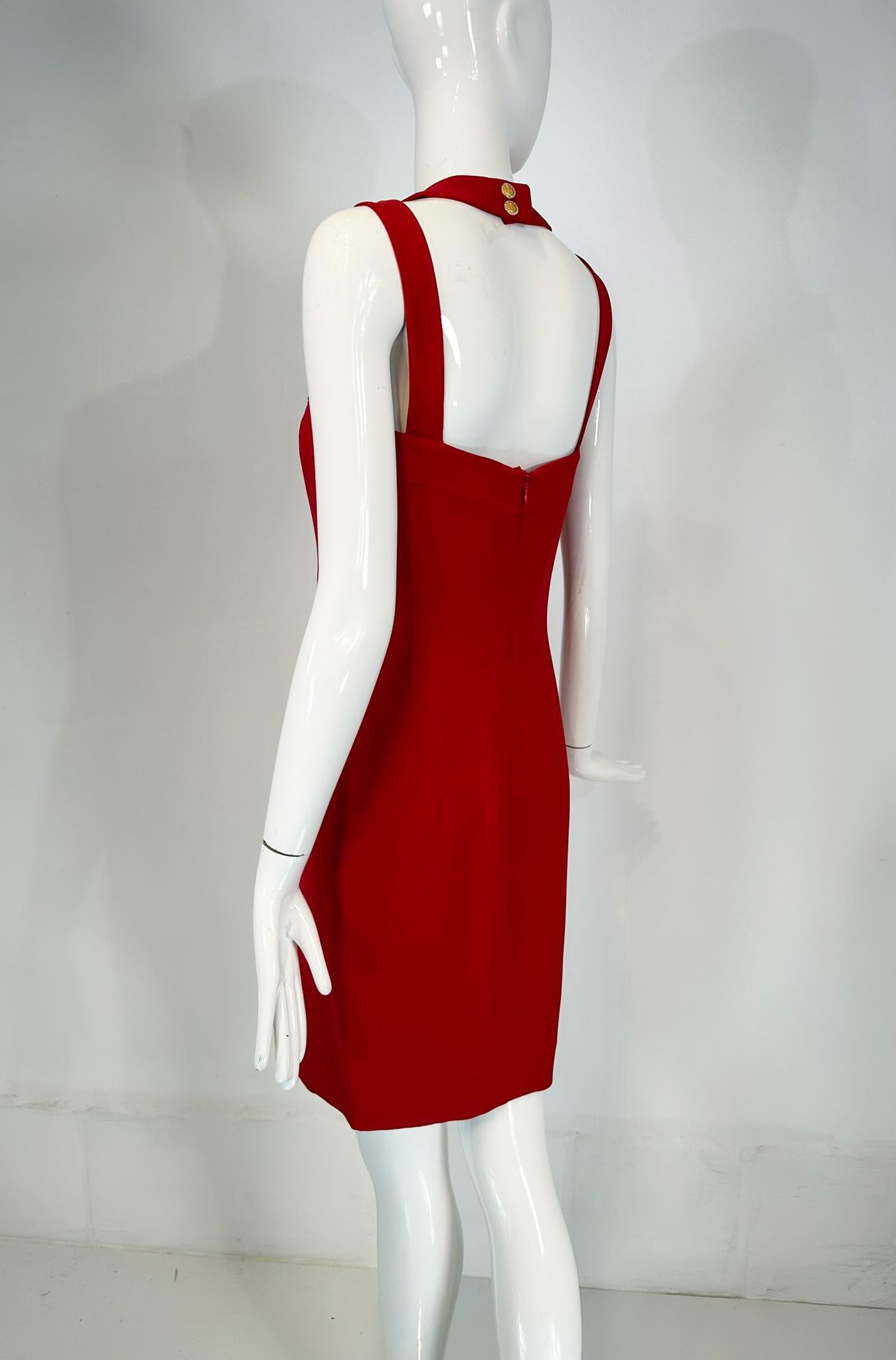 Escada Couture Fire Engine Red Silk Open Strap Neckline Cocktail dress 36 For Sale 6