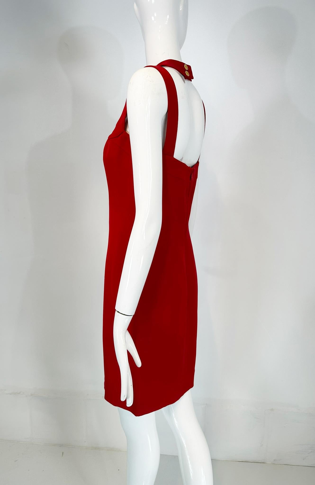 Escada Couture Fire Engine Red Silk Open Strap Neckline Cocktail dress 36 For Sale 7