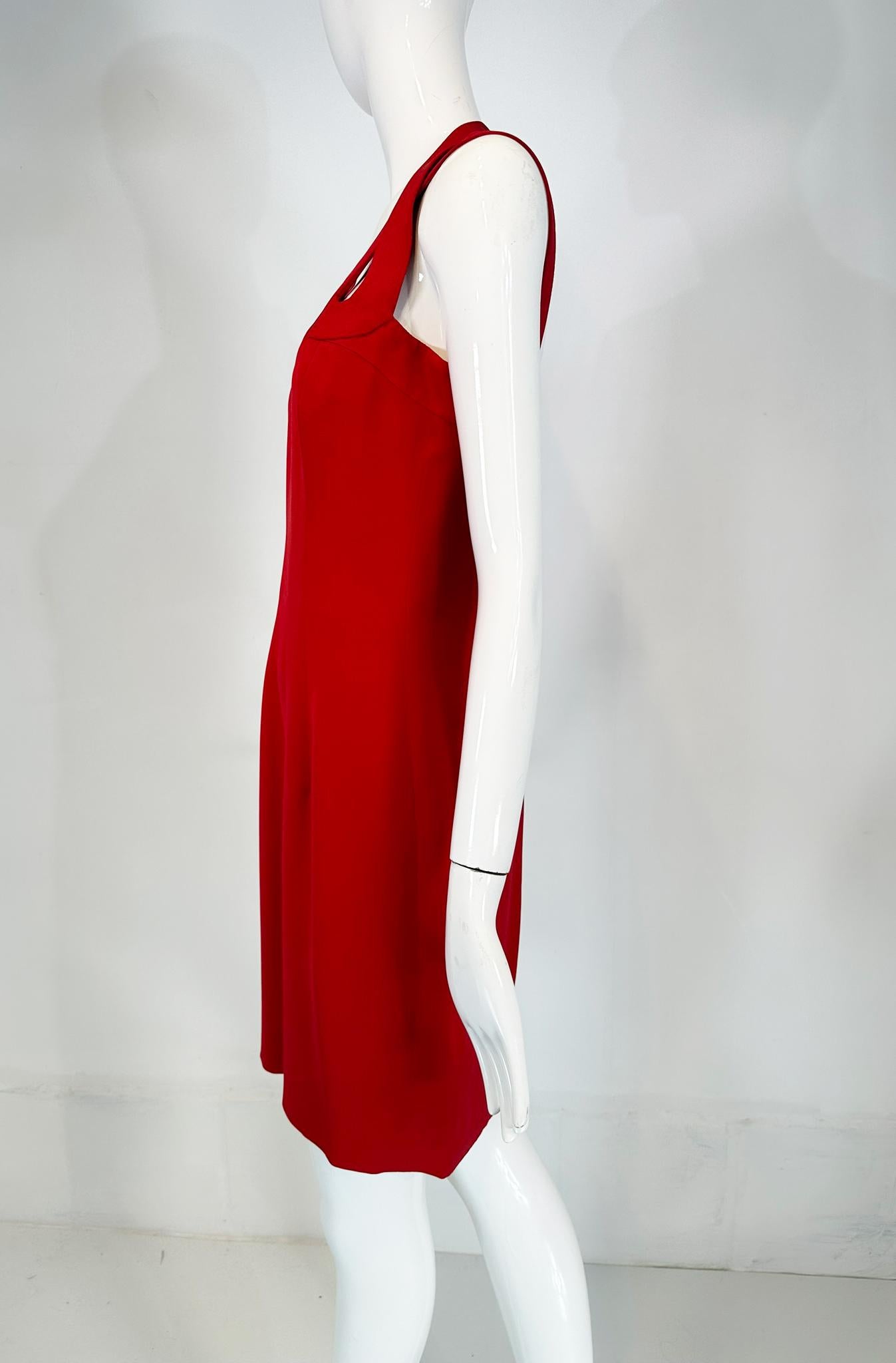 Escada Couture Fire Engine Red Silk Open Strap Neckline Cocktail dress 36 For Sale 8