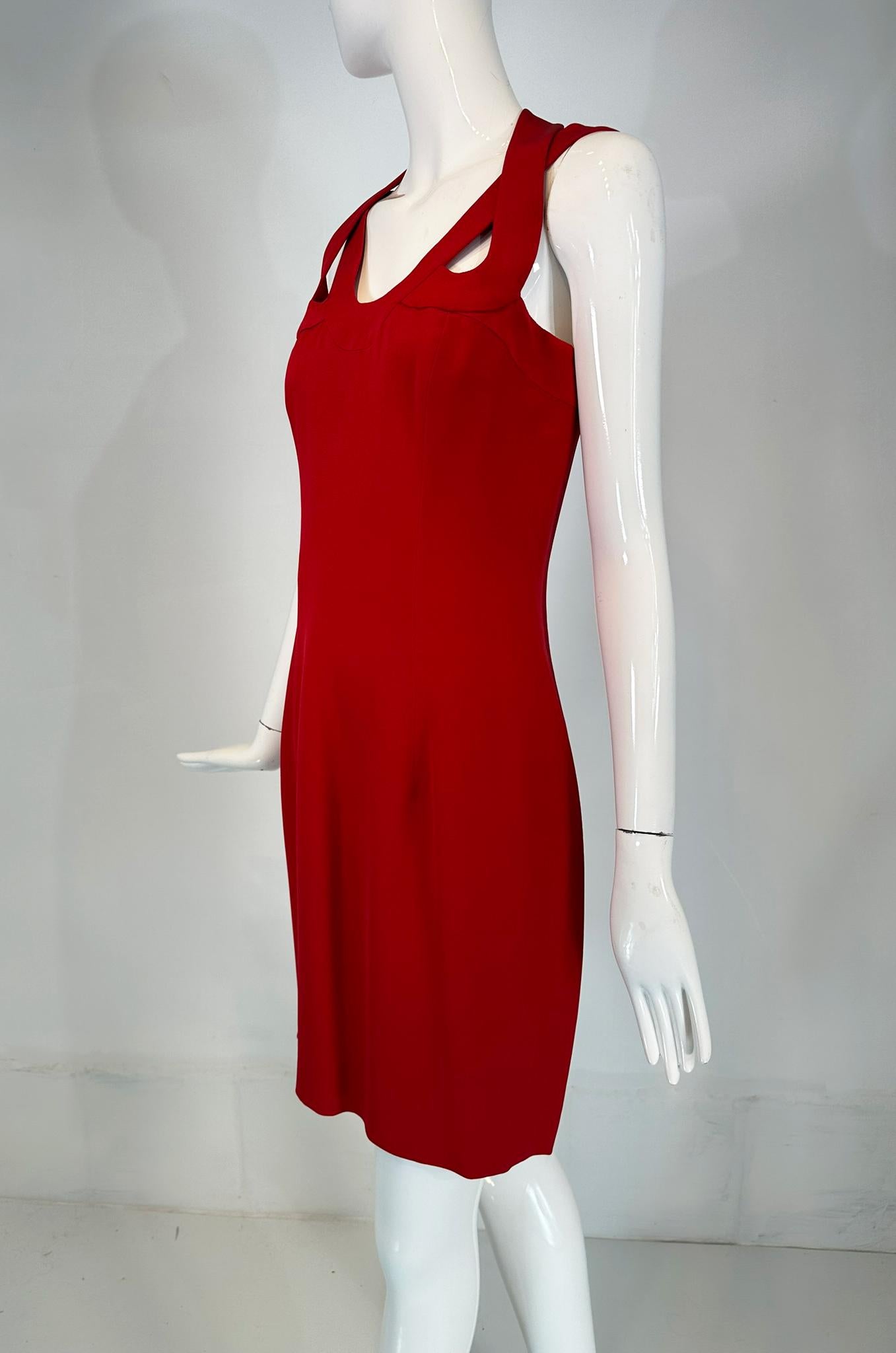 Escada Couture Fire Engine Red Silk Open Strap Neckline Cocktail dress 36 For Sale 9