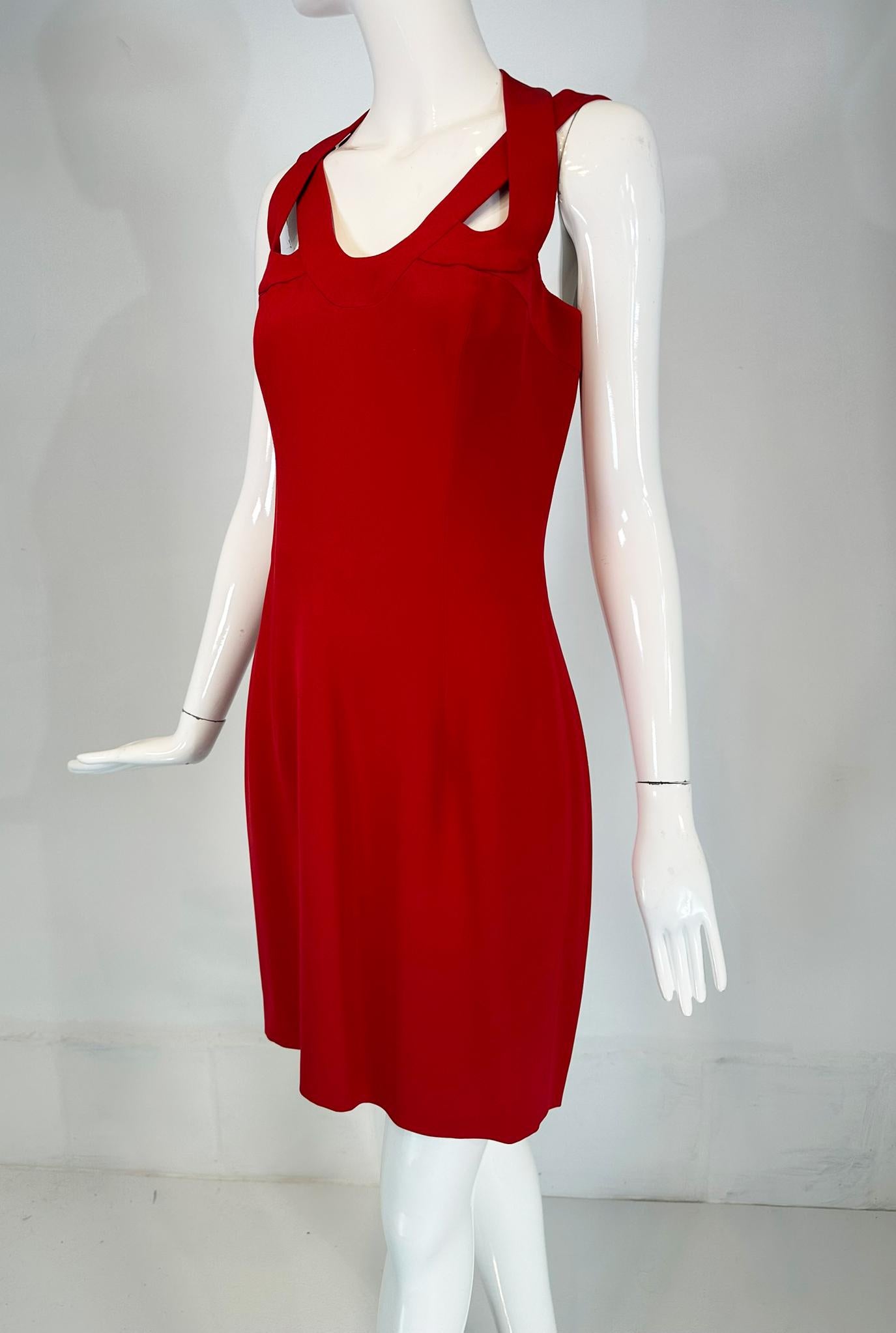 Escada Couture Fire Engine Red Silk Open Strap Neckline Cocktail dress 36 For Sale 10
