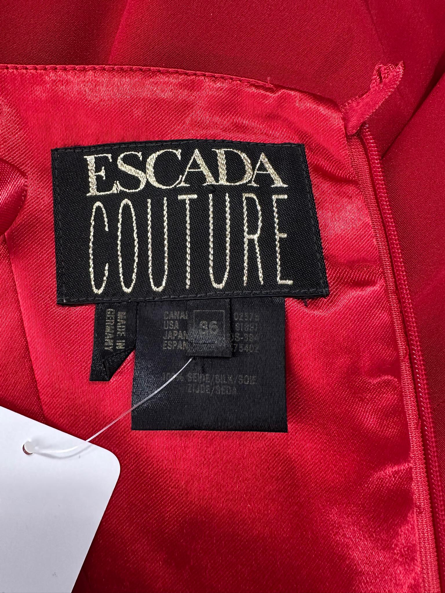Escada Couture Fire Engine Red Silk Open Strap Neckline Cocktail dress 36 For Sale 11
