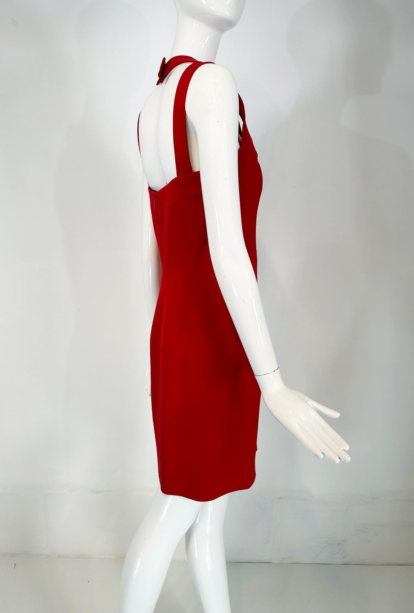 Escada Couture Fire Engine Red Silk Open Strap Neckline Cocktail dress 36 For Sale 2