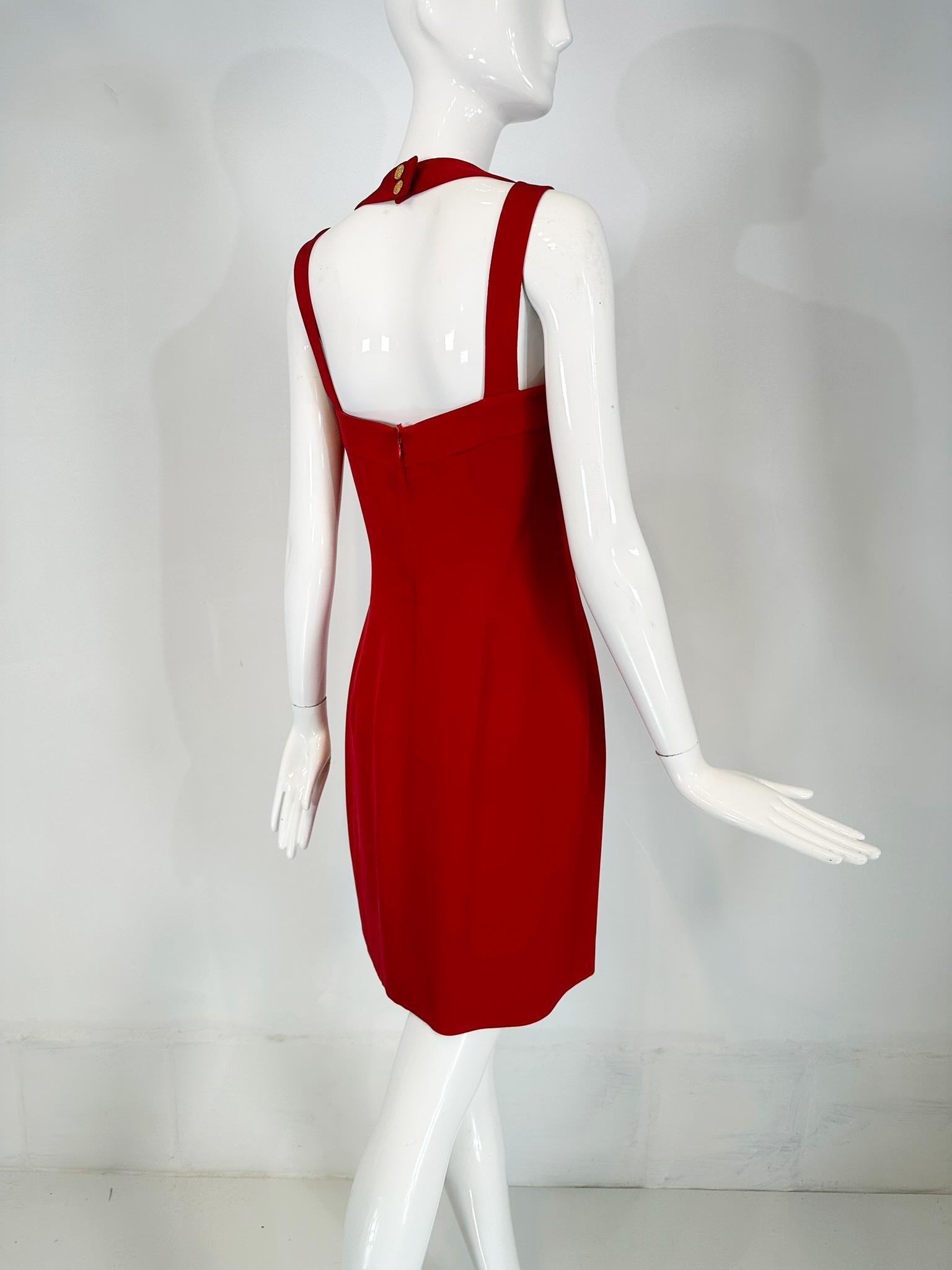 Escada Couture Fire Engine Red Silk Open Strap Neckline Cocktail dress 36 For Sale 3