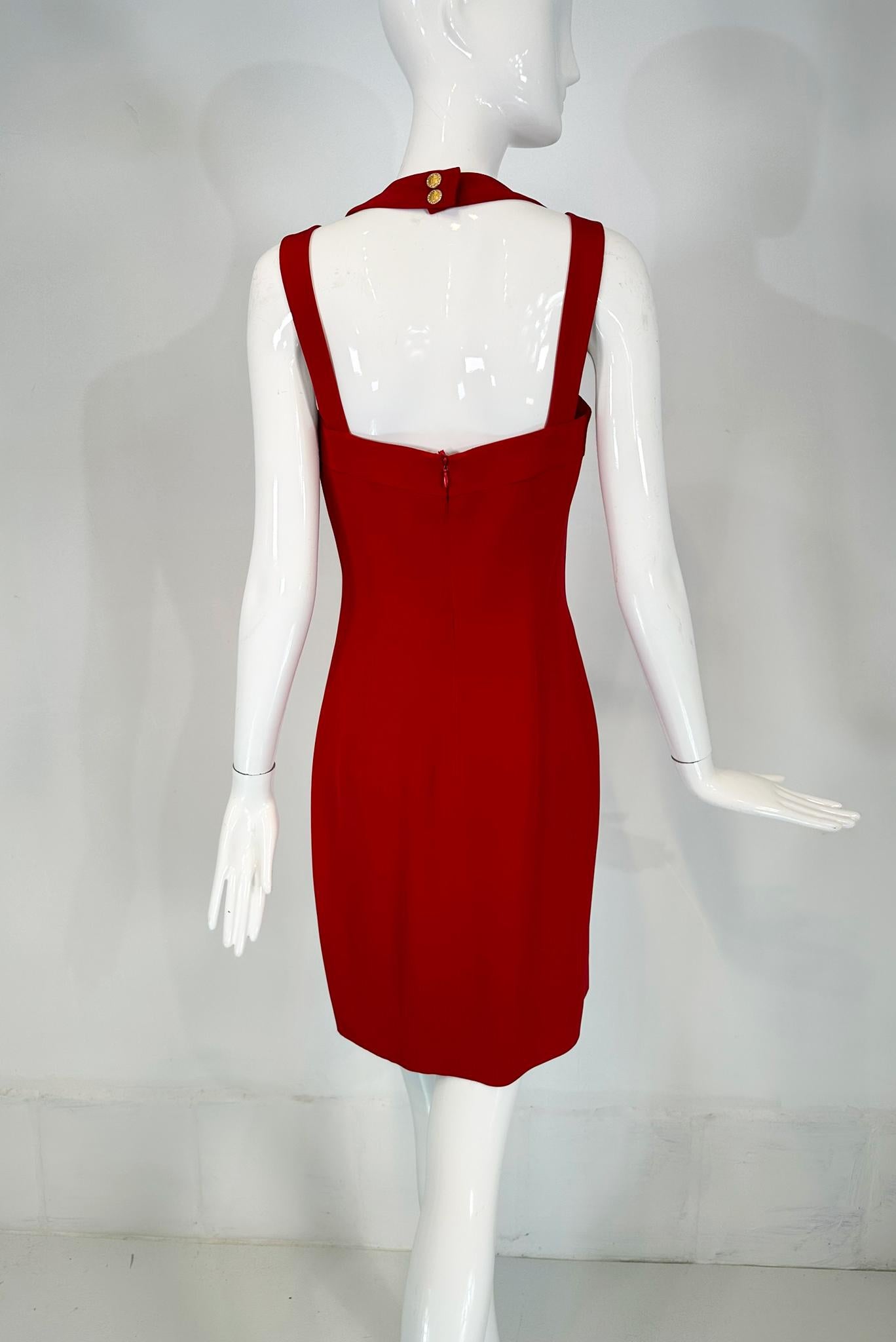 Escada Couture Fire Engine Red Silk Open Strap Neckline Cocktail dress 36 For Sale 4