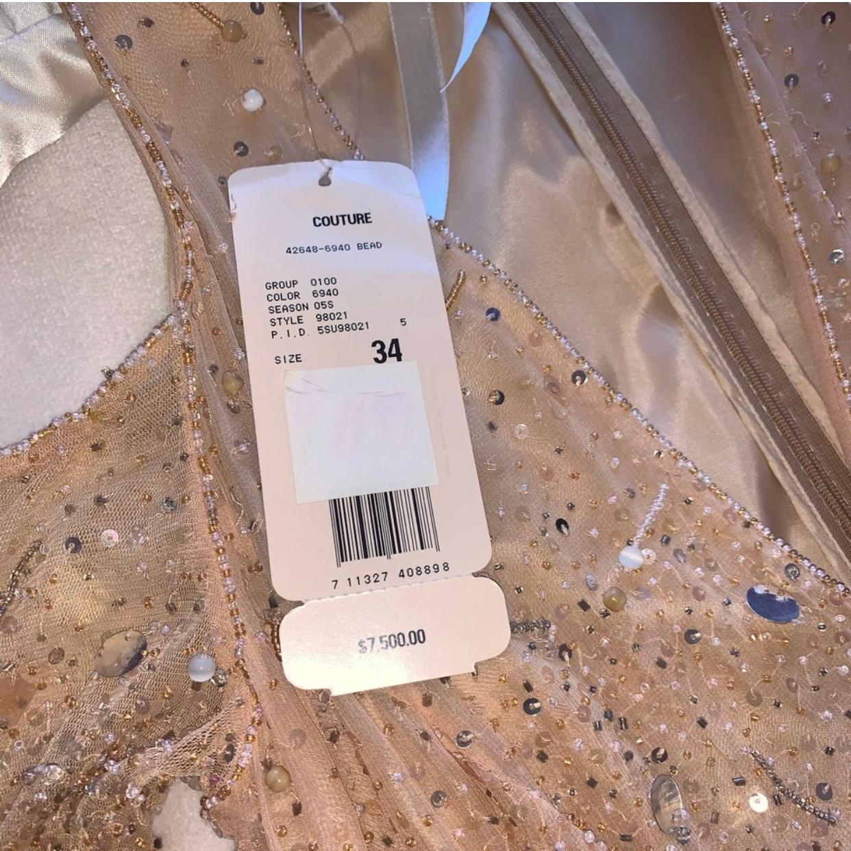 Escada Couture Kleid Deutschland Nudefarbenes Seide Fully Hand Perlen Fantasie Kleid NEU Größe 4  im Angebot 11