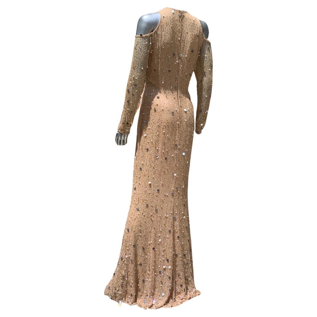 Escada Couture Kleid Deutschland Nudefarbenes Seide Fully Hand Perlen Fantasie Kleid NEU Größe 4  im Zustand „Gut“ im Angebot in Palm Springs, CA