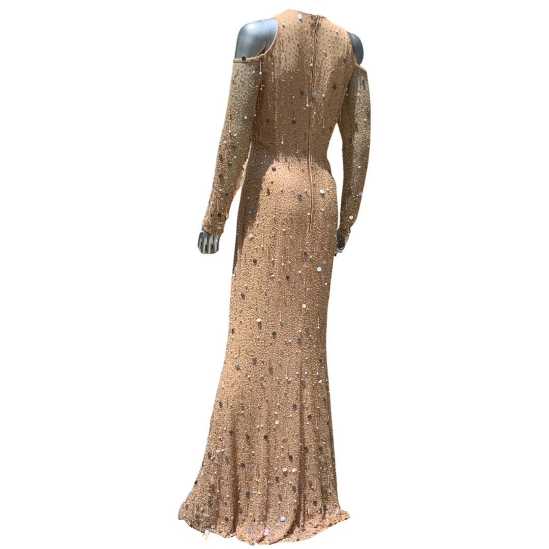 Escada Couture Kleid Deutschland Nudefarbenes Seide Fully Hand Perlen Fantasie Kleid NEU Größe 4  im Angebot 3