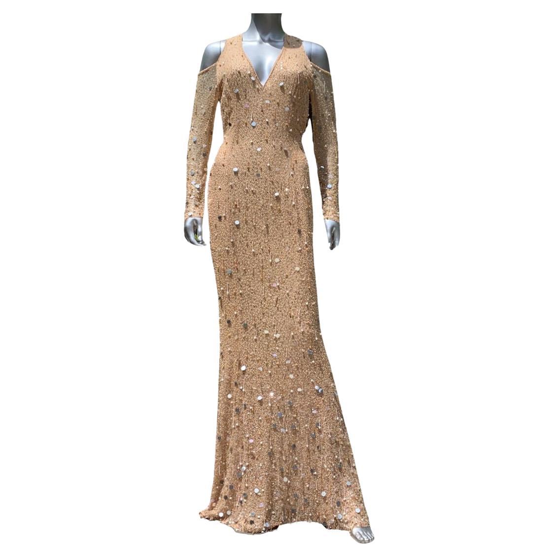 Escada Couture Gown Germany Nude Silk Fully Hand Beaded Fantasy Gown NWT Size 4  For Sale