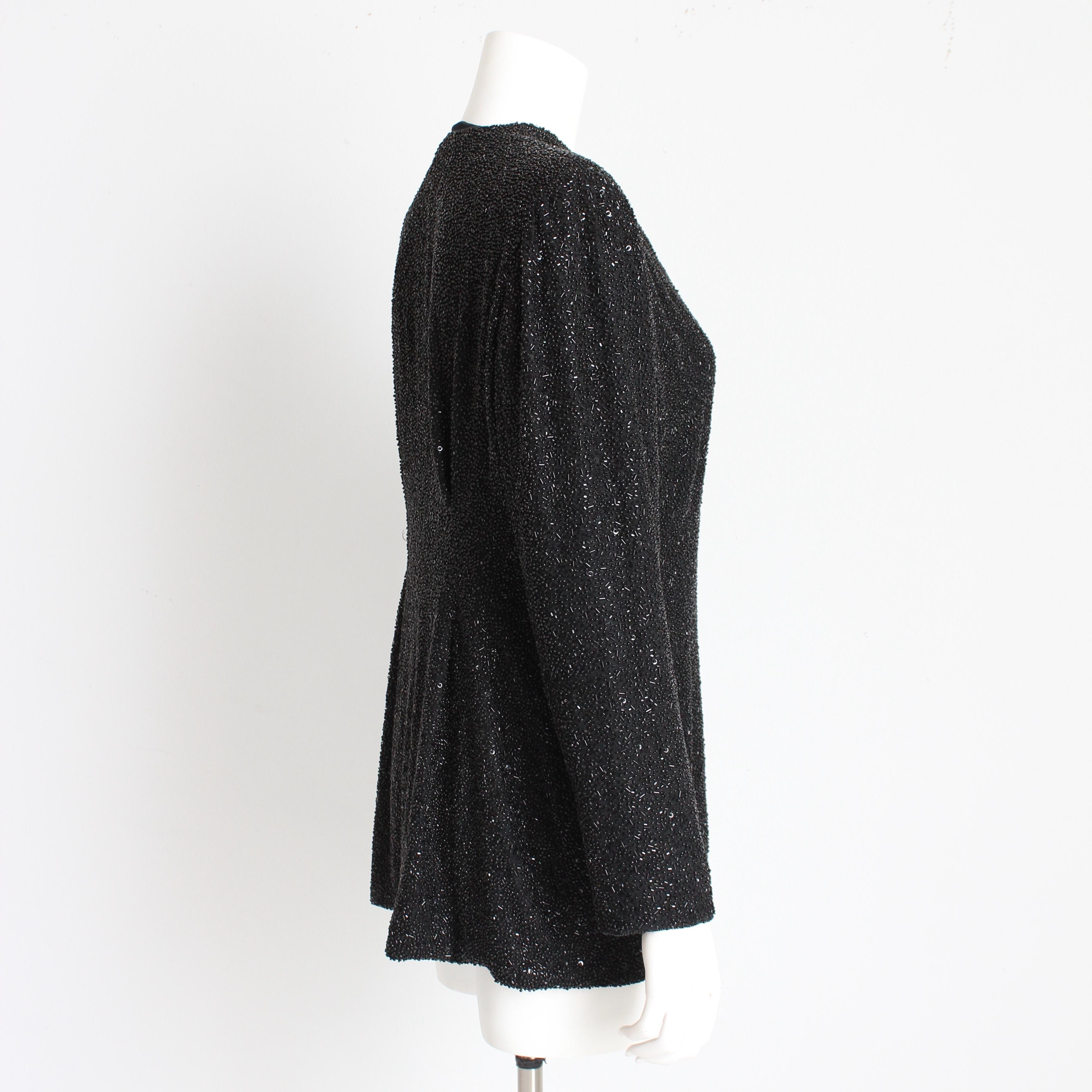 Escada Couture - Veste de soirée de cocktail perlée en soie noire embellie vintage des années 90 en vente 1