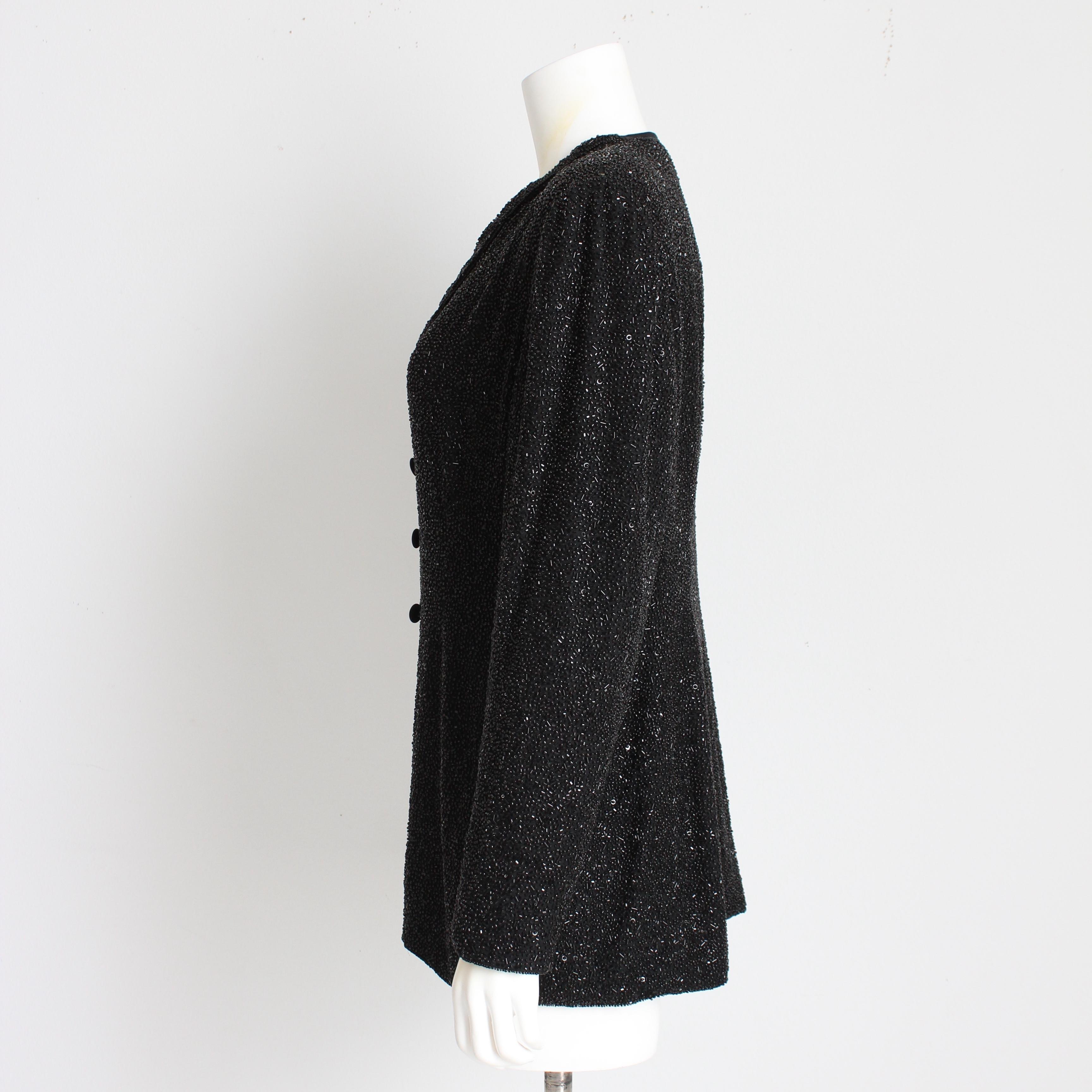 Escada Couture - Veste de soirée de cocktail perlée en soie noire embellie vintage des années 90 en vente 3