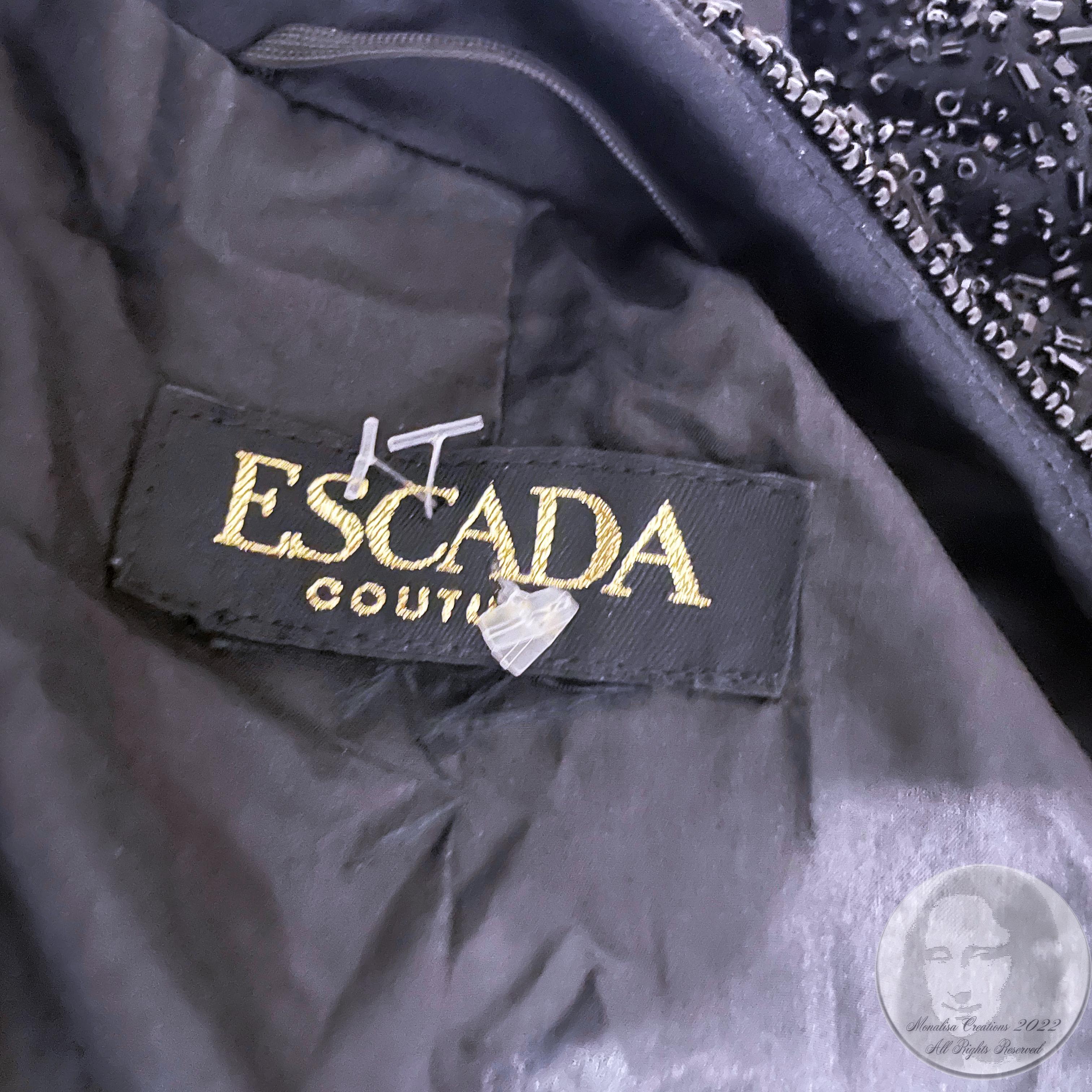 Escada Couture Jacket Beaded Evening Cocktail Black Silk Embellished Vintage 90s For Sale 4