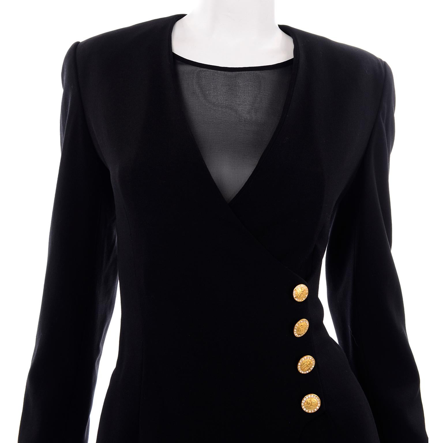 Escada Couture Margaretha Ley Vintage Schwarzes Woll-Stramplerkleid Alternative 3