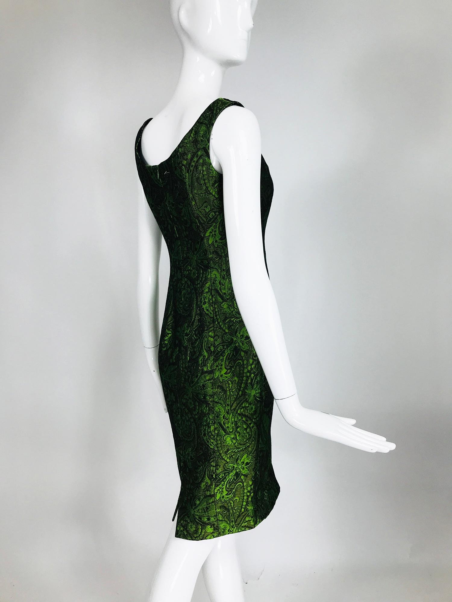 Women's Escada Couture Moss Green Silk Brocade Sheath Dress