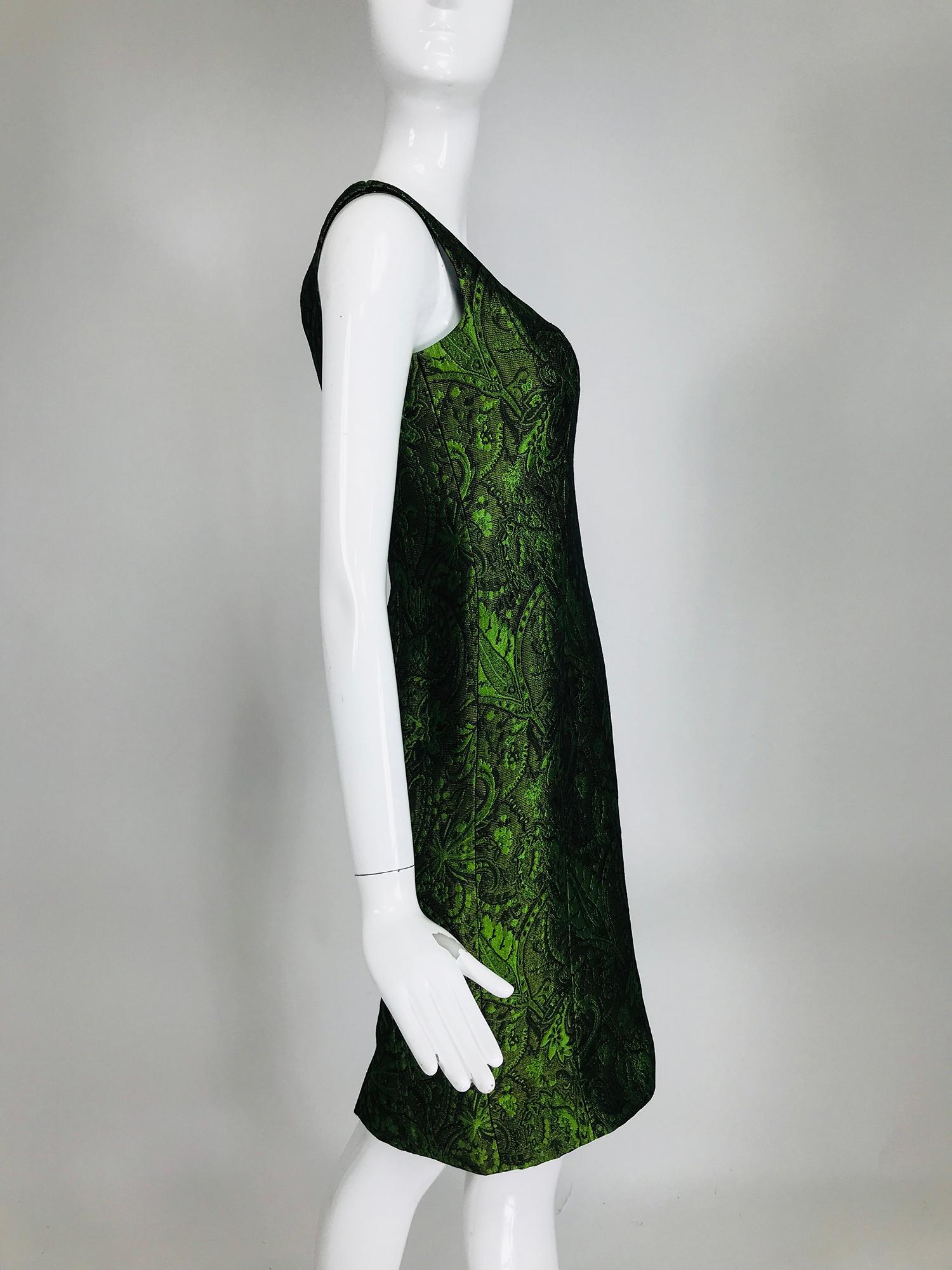 Escada Couture Moss Green Silk Brocade Sheath Dress 1