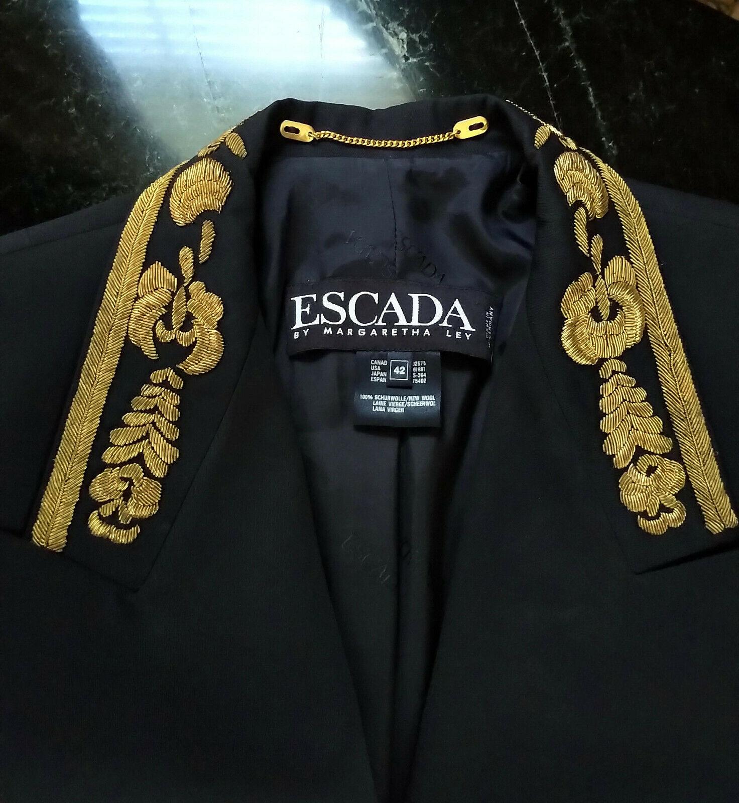 Black Escada Couture Navy & Gold Majestic Military Brocade Jacket IT 42/ US 8 For Sale