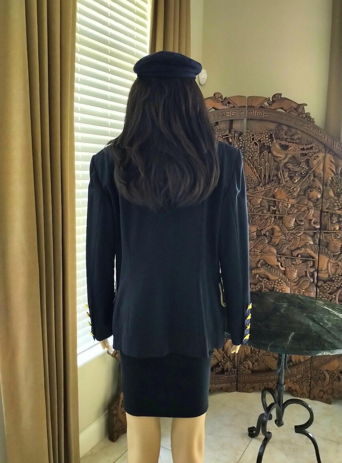 Escada Couture Navy & Gold Majestic Military Brocade Jacket IT 42/ US 8 In Excellent Condition For Sale In Ormond Beach, FL