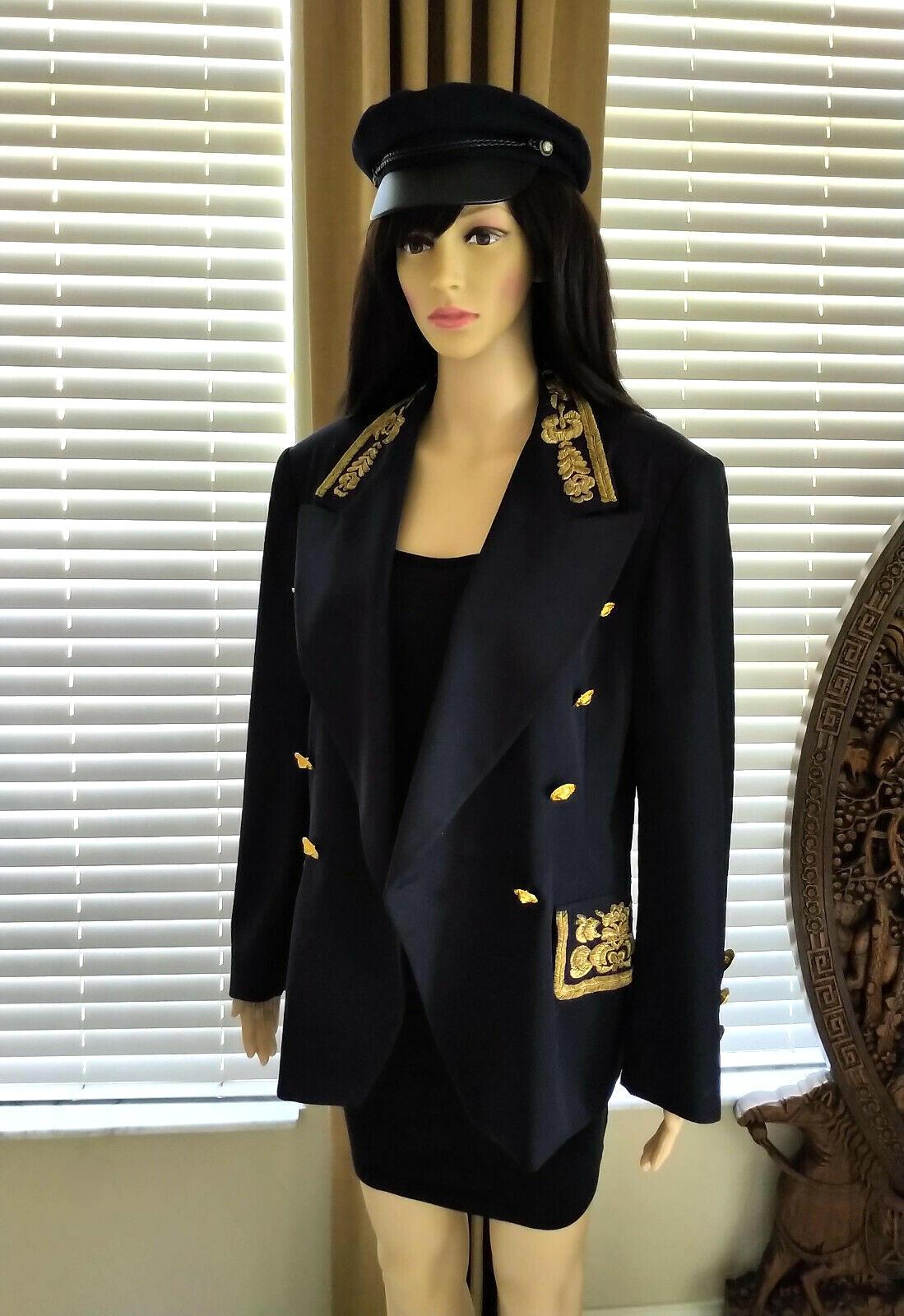 Escada Couture Navy & Gold Majestic Military Brocade Jacket IT 42/ US 8 For Sale 1