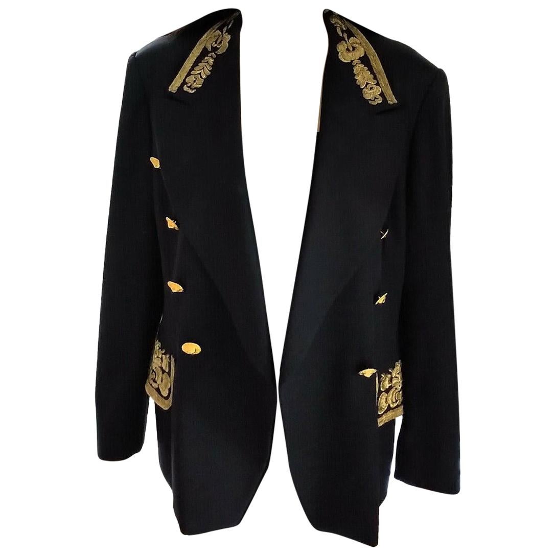 Escada Couture Navy & Gold Majestic Military Brocade Jacket IT 42/ US 8 For Sale
