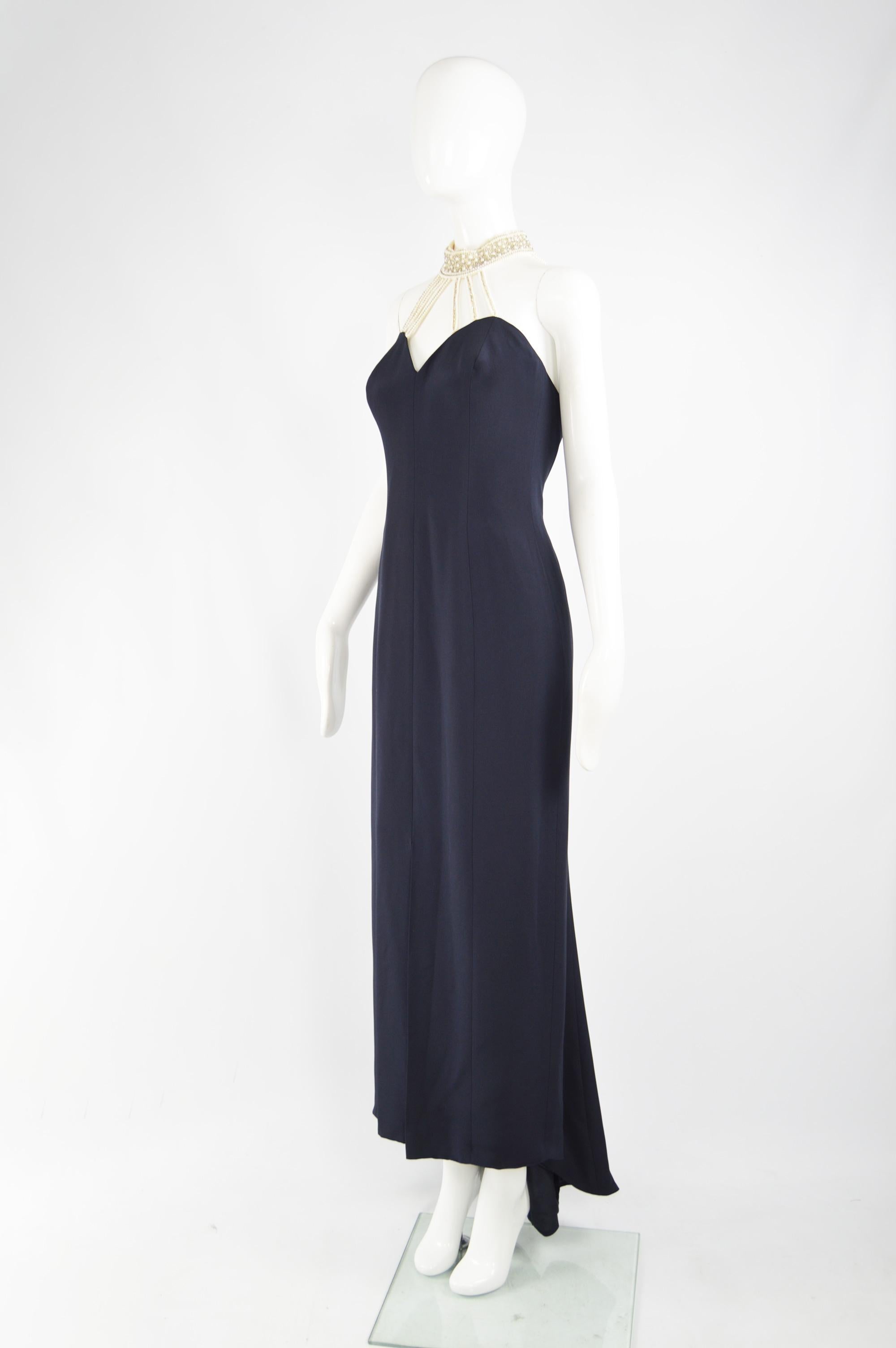 Black Escada Couture Pearl Beaded Evening Gown