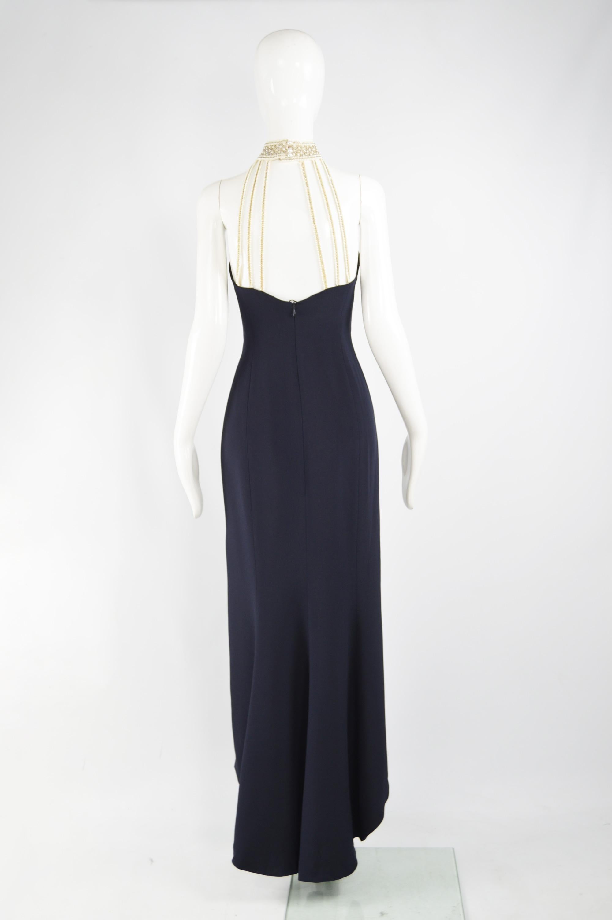 Escada Couture Pearl Beaded Evening Gown In Excellent Condition In Doncaster, South Yorkshire