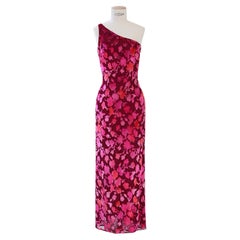 Escada Couture S/S 1999 one shoulder pink burgundy velvet devoré dress gown DE36