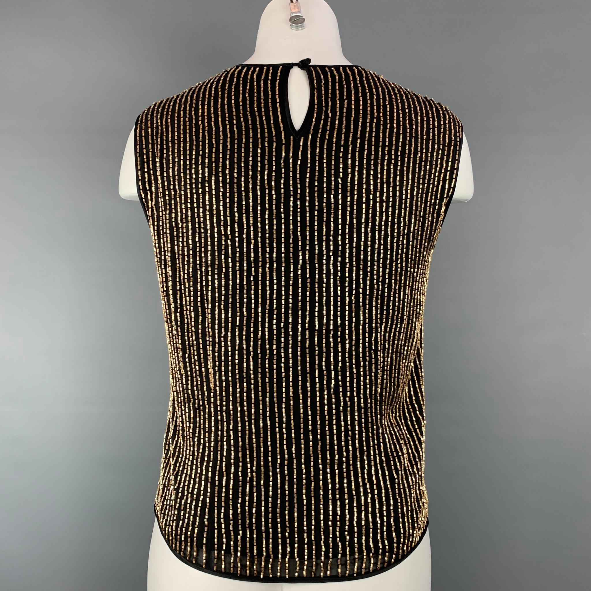 Women's ESCADA COUTURE Size 6 Black & Gold Beaded Silk Dress Top For Sale