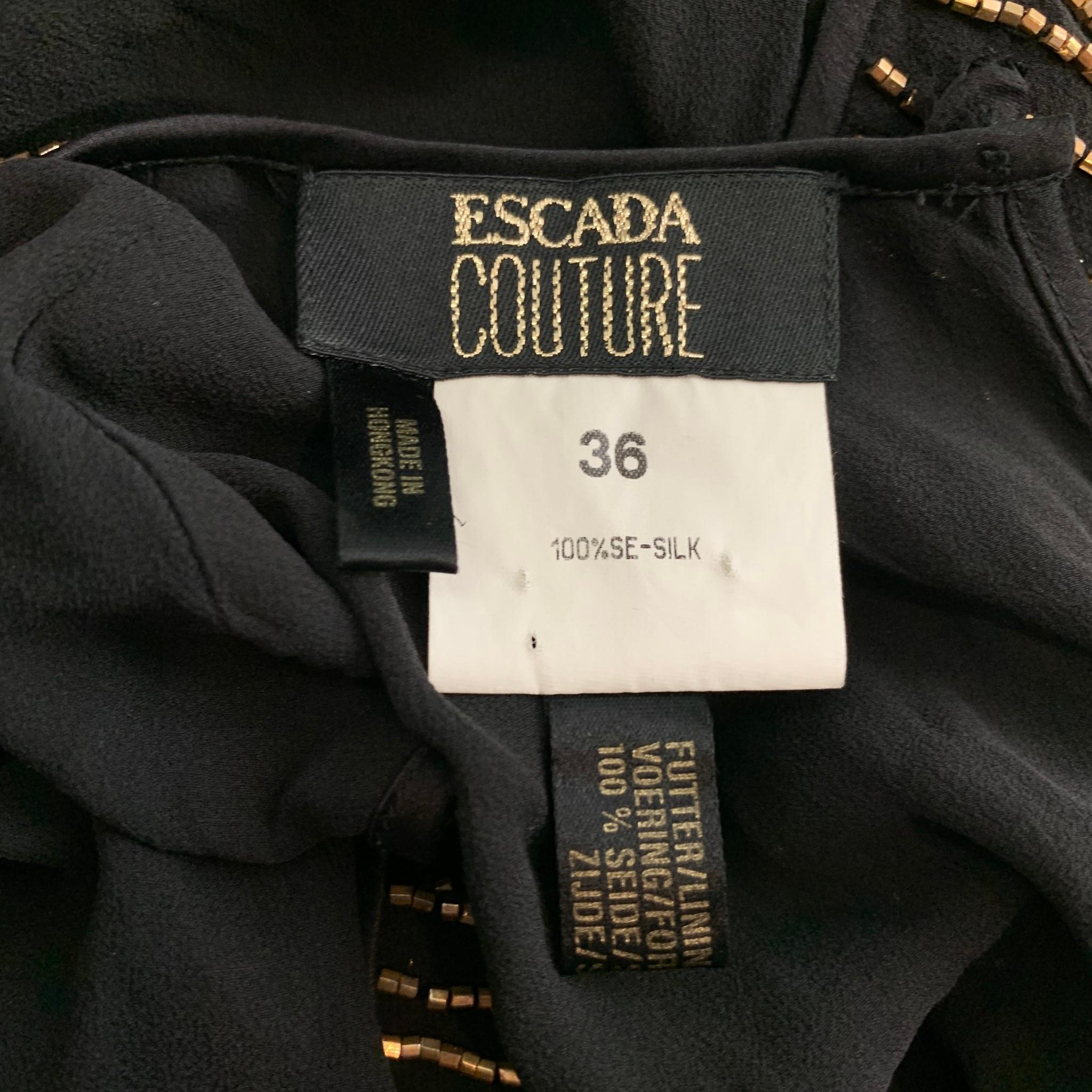 ESCADA COUTURE Size 6 Black & Gold Beaded Silk Dress Top For Sale 1