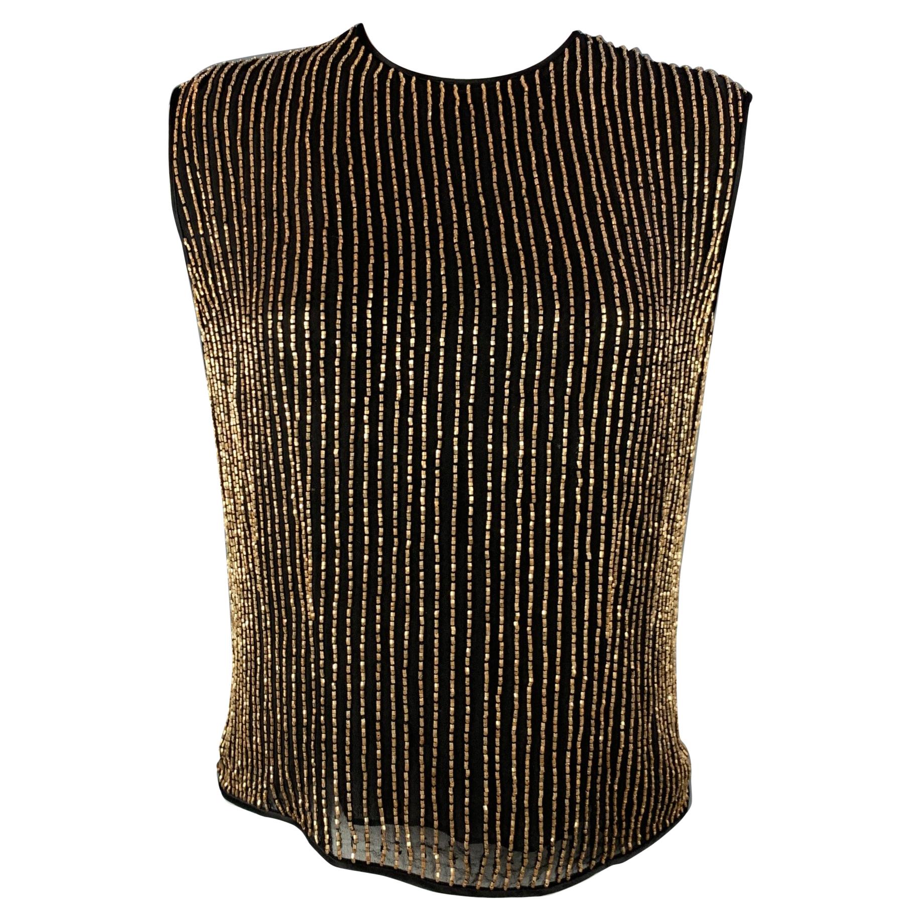 ESCADA COUTURE Size 6 Black & Gold Beaded Silk Dress Top For Sale