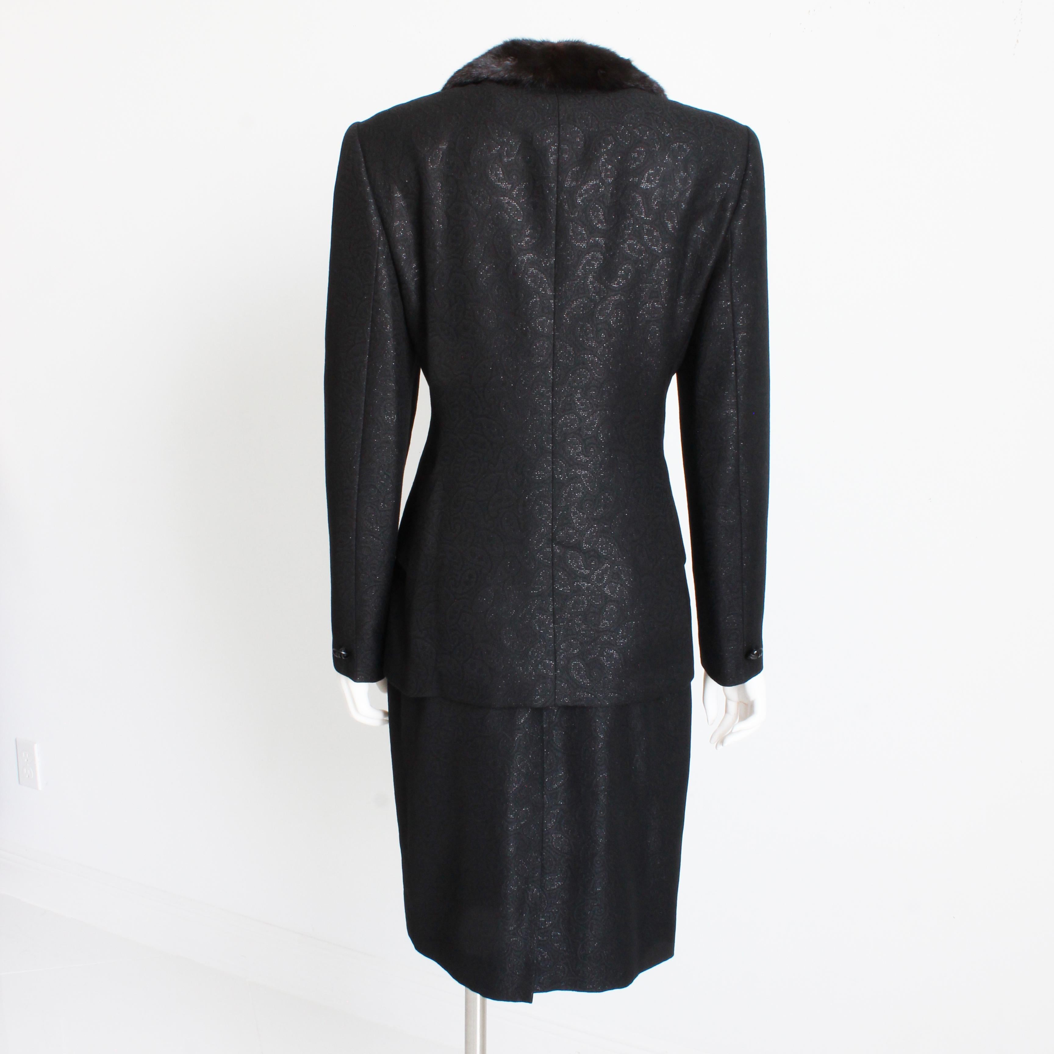 Escada Couture Suit Mink Collar Jacket and Skirt 2pc Silk Wool Blend Paisley 40 For Sale 7