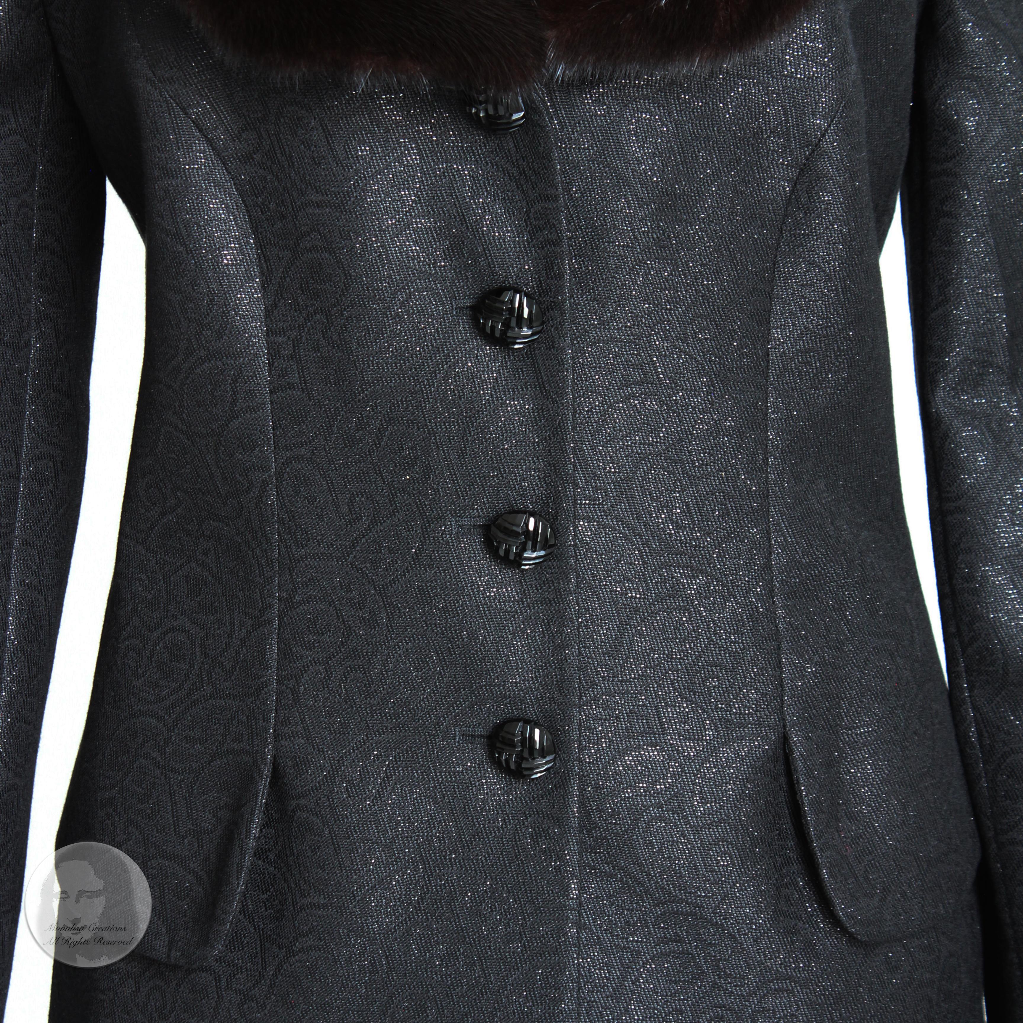 Escada Couture Suit Mink Trim Jacket & Skirt 2pc Set Silk Wool Blend Paisley 40 In Good Condition In Port Saint Lucie, FL