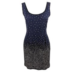 Escada Couture Vintage Blue Beaded Sequin Silk Evening Cocktail Party Dress
