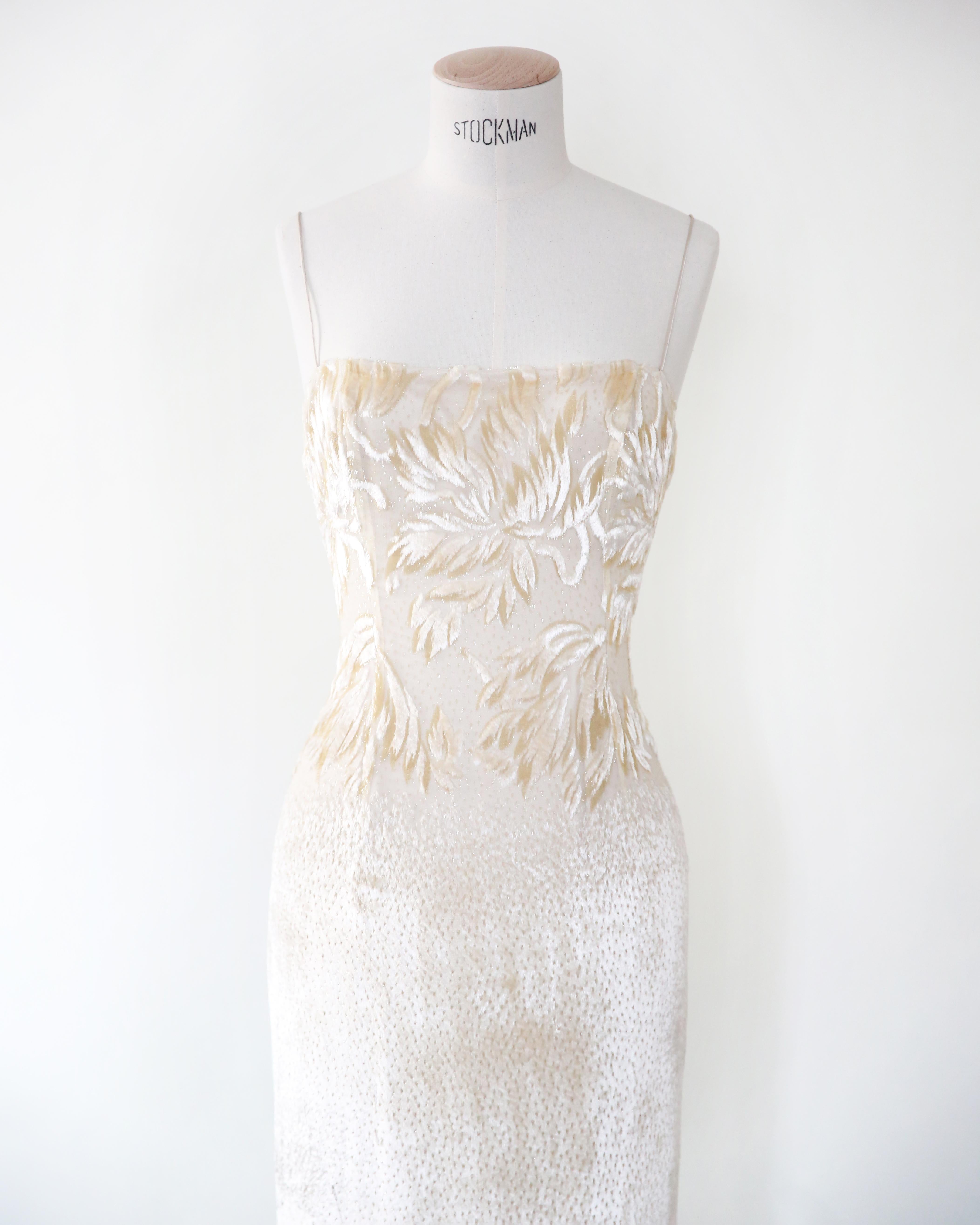 Escada Couture vintage cream ivory velvet silk wedding slip style gown dress 38 1