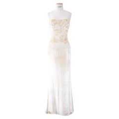 Escada Couture vintage cream ivory velvet silk wedding slip style gown dress 38