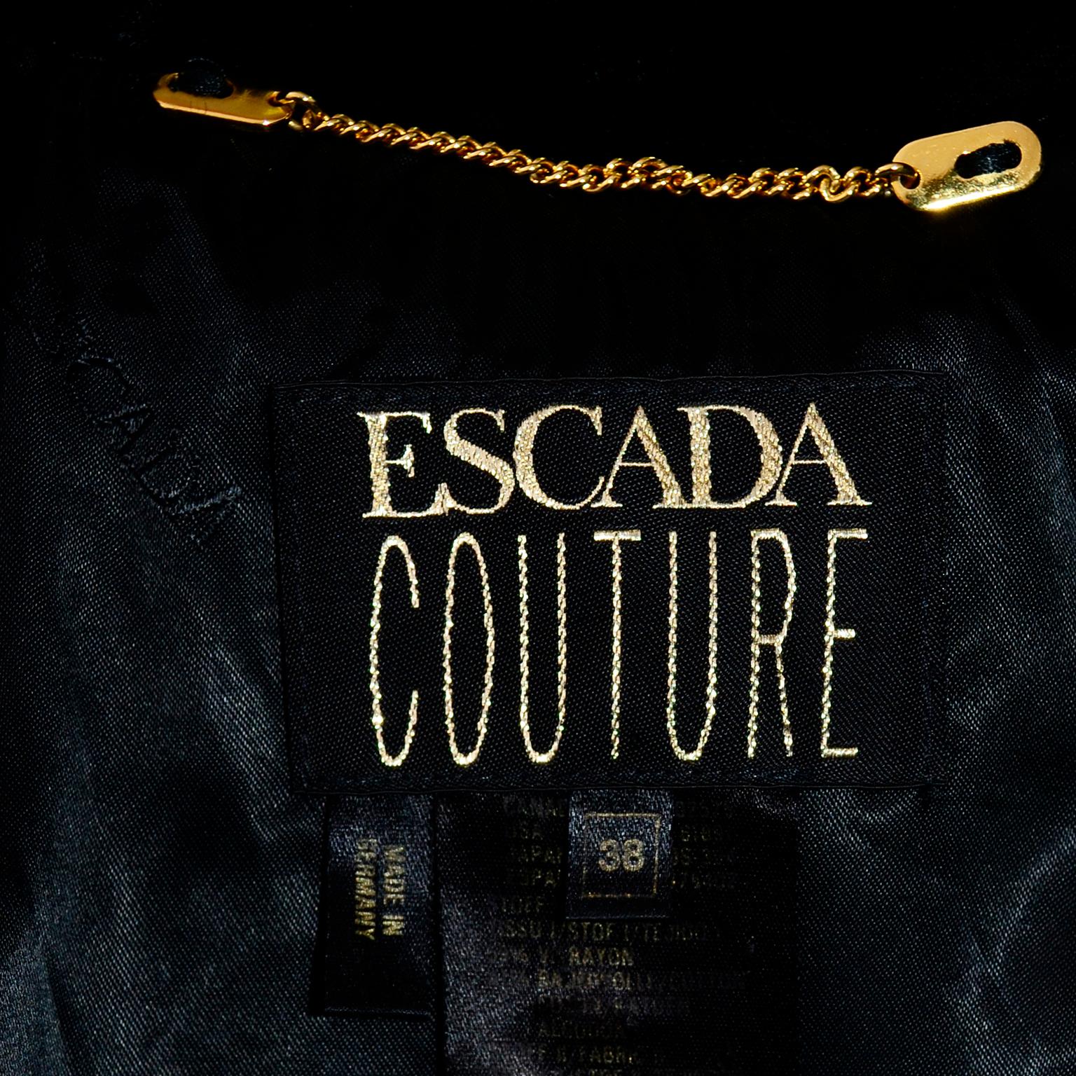 Escada Couture Vintage Cropped Black White Velvet & Satin Striped Evening Jacket For Sale 1