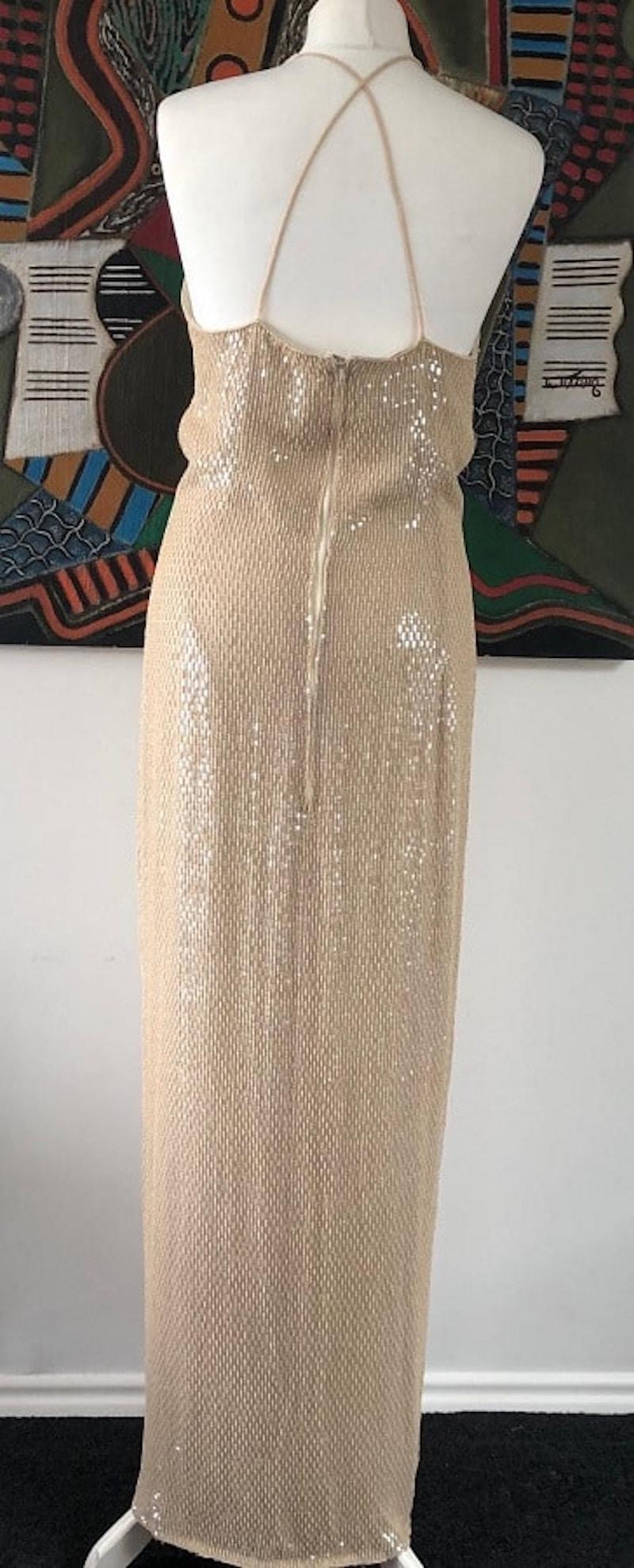 ESCADA Robe de soirée couture vintage en soie crème à paillettes, années 1980 Pour femmes en vente