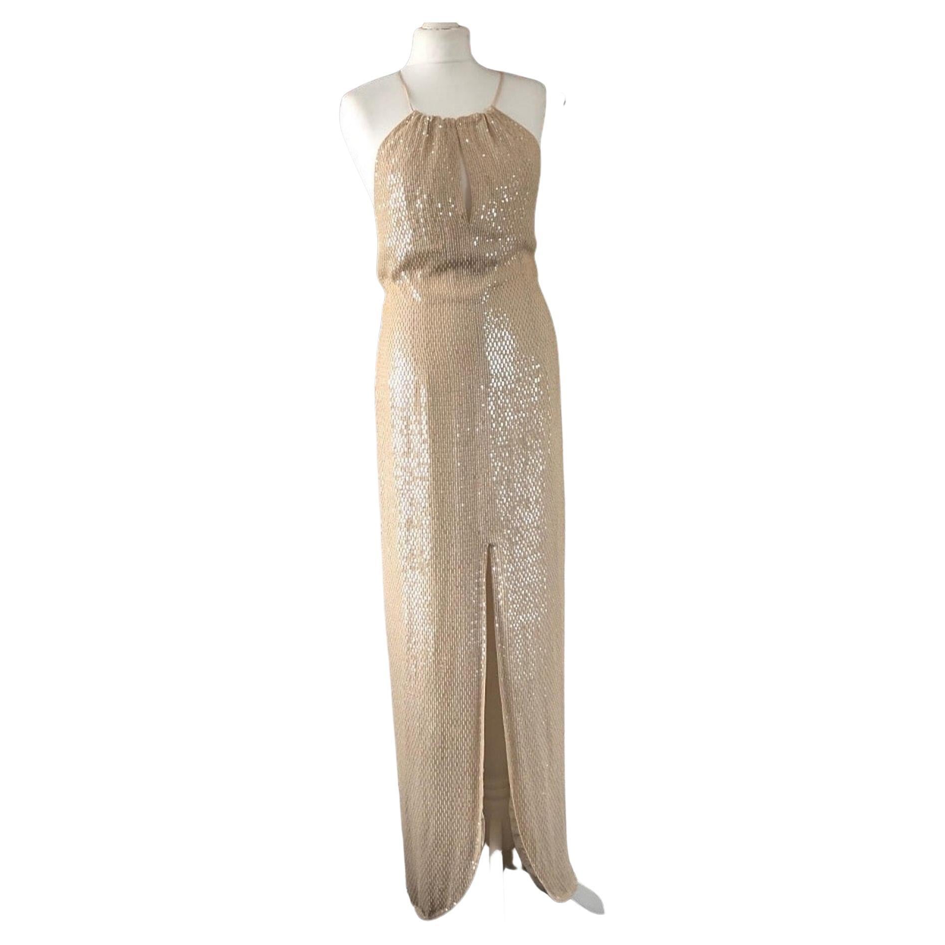ESCADA Couture Vintage Evening Silk Gown Wedding Cream Sequined 1980s For Sale